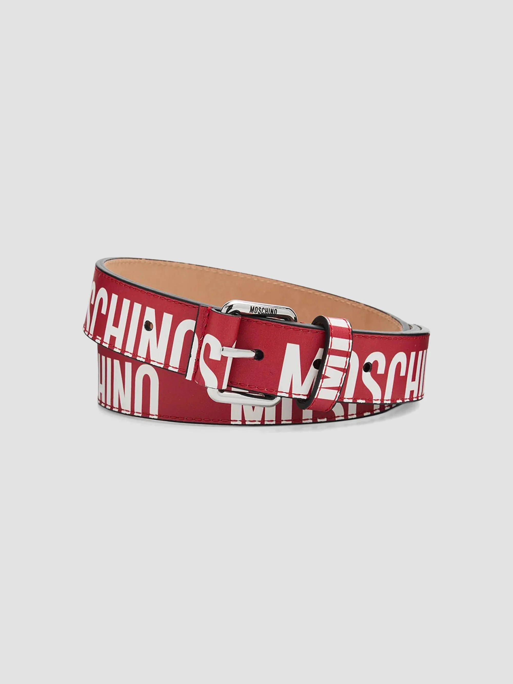 Men's Logo Leather Belt - Red - 1