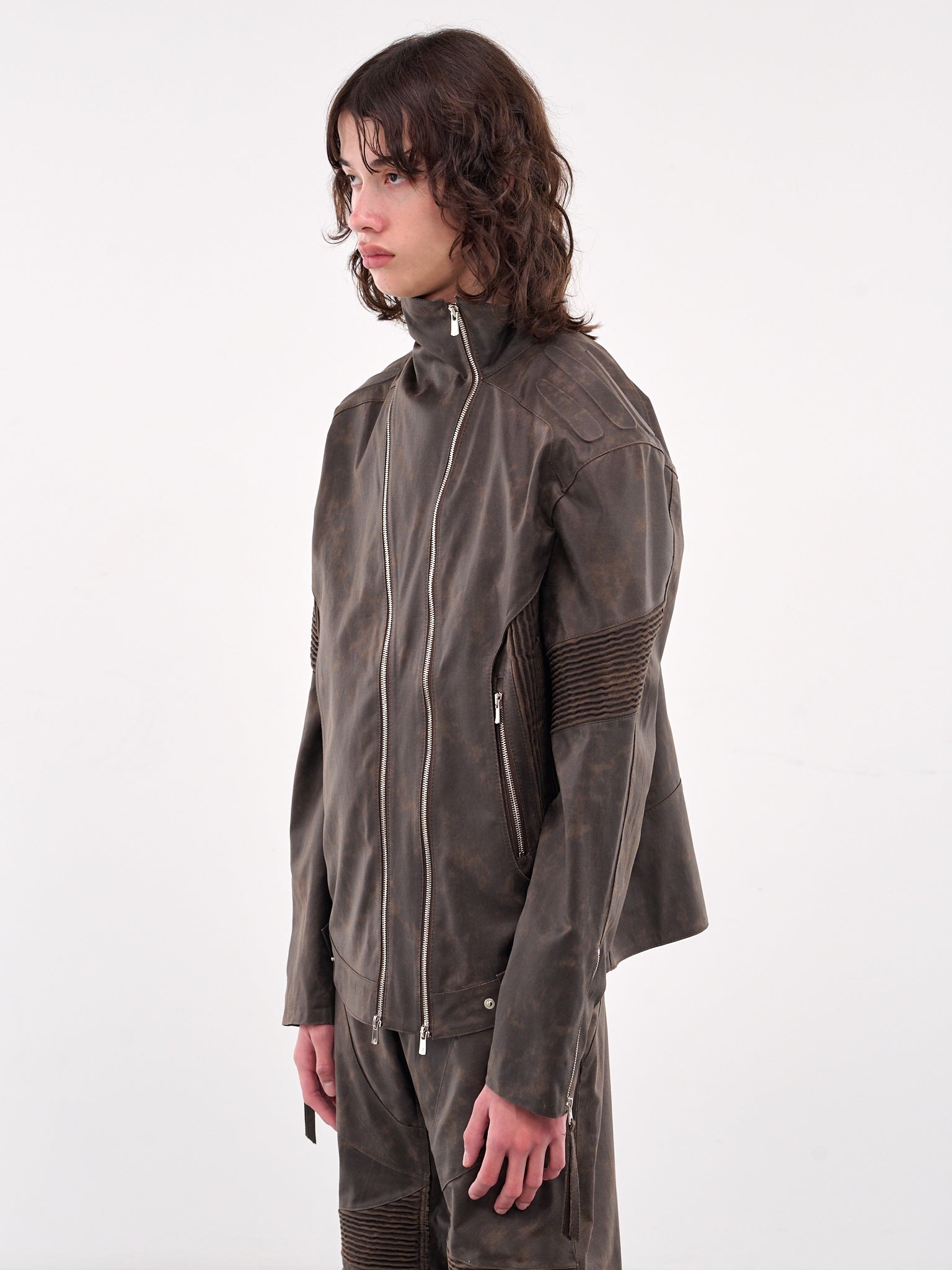 Asymmetrical Embossing Leather Jacket - 2