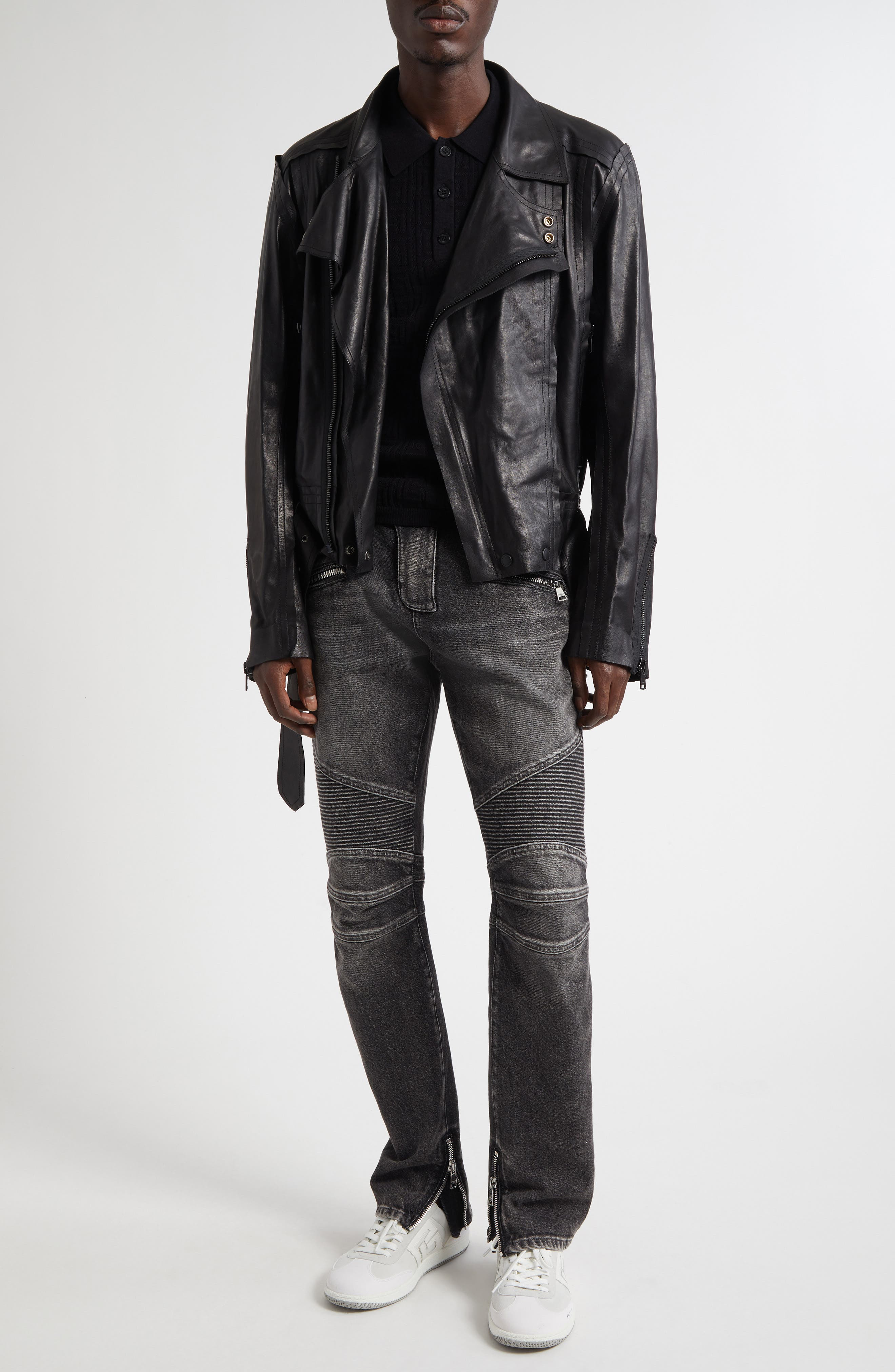 Balmain Denim Biker Pants in 9Az Denim Dark Grey at Nordstrom - 2