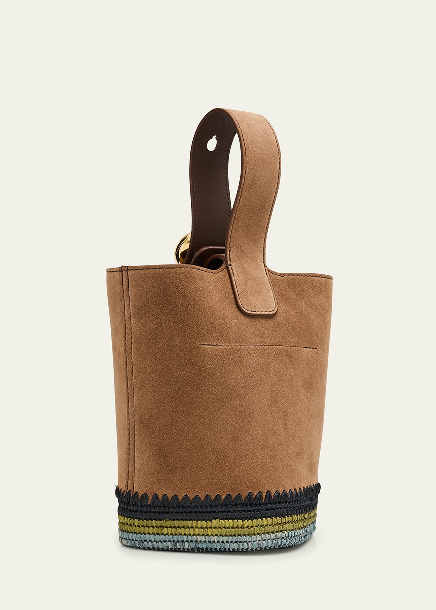 Pebble Raffia-Bottom Mini Bucket Bag in Suede - 3