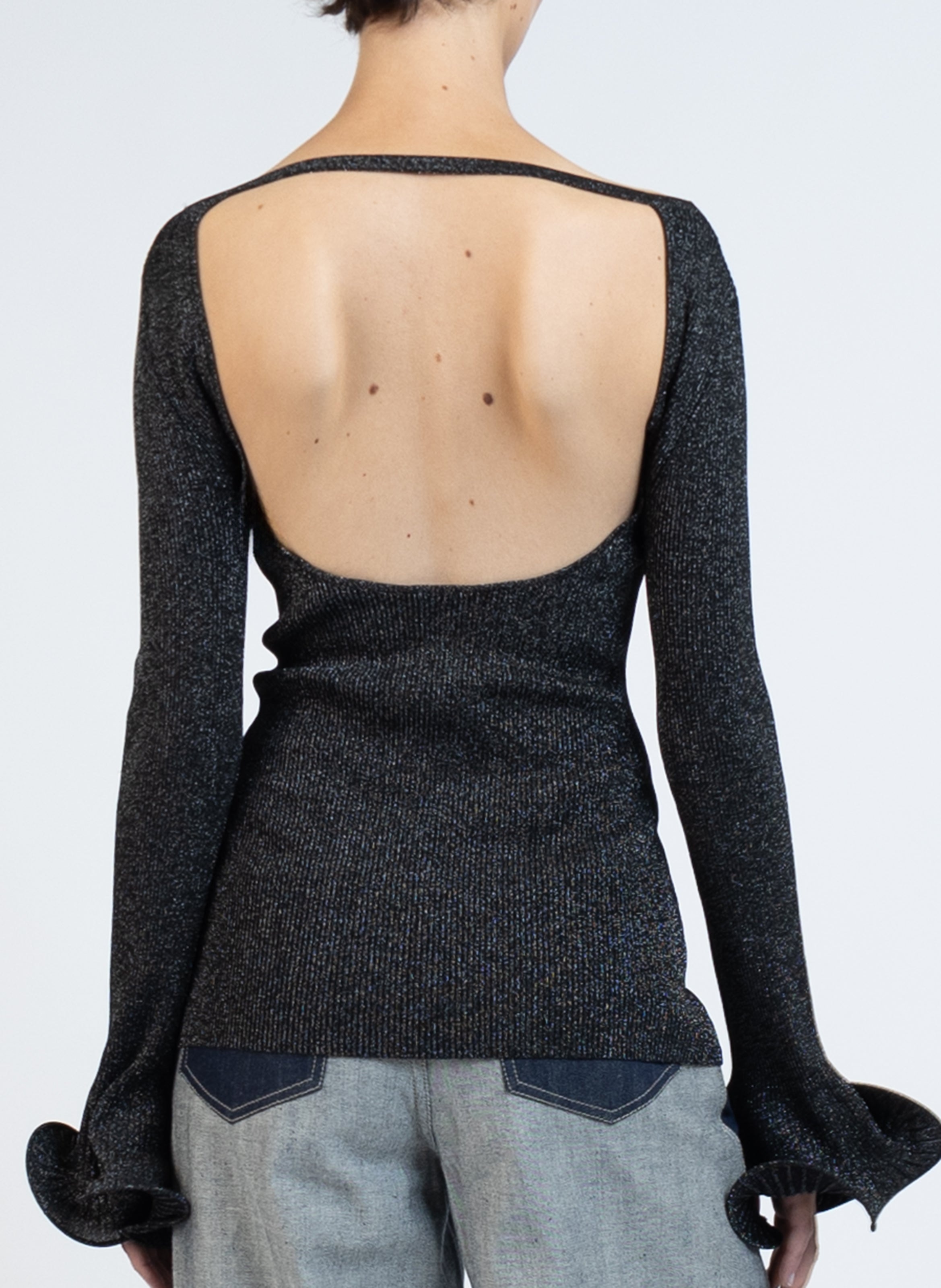 Knit Fitted Long Sleeve Top/Black - 2