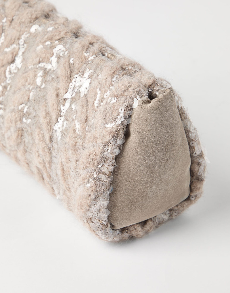 Suede and alpaca clutch bag with dazzling fern embroidery 3