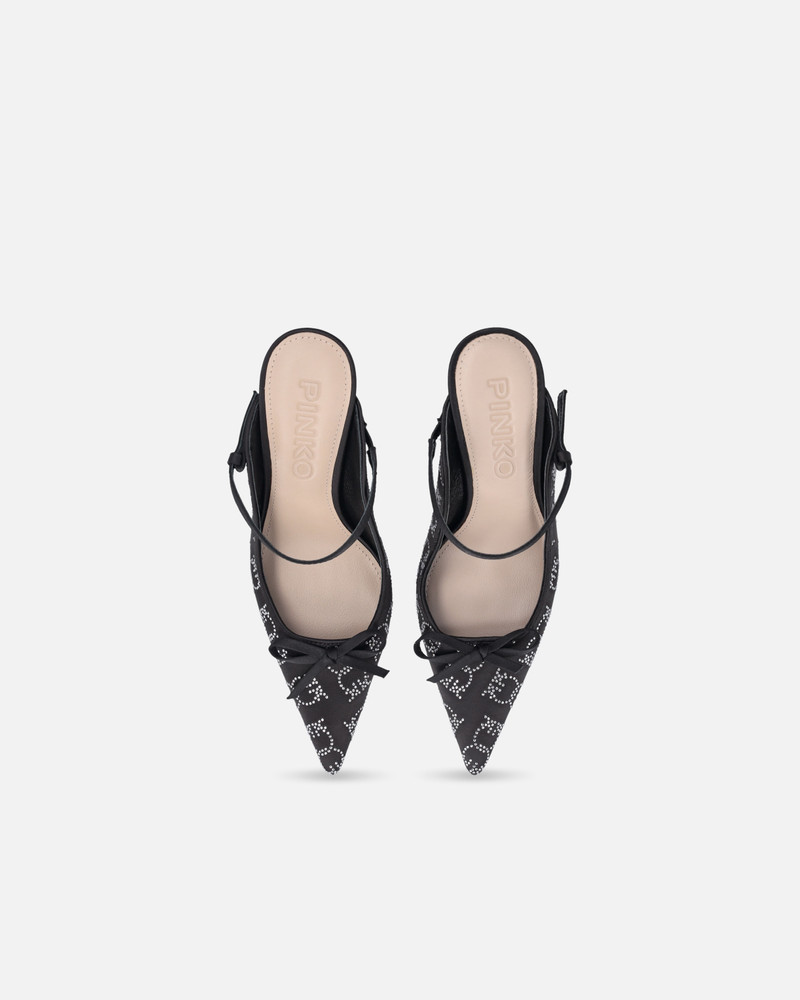 SATIN AND RHINESTONE HEELED SLIPPERS 9