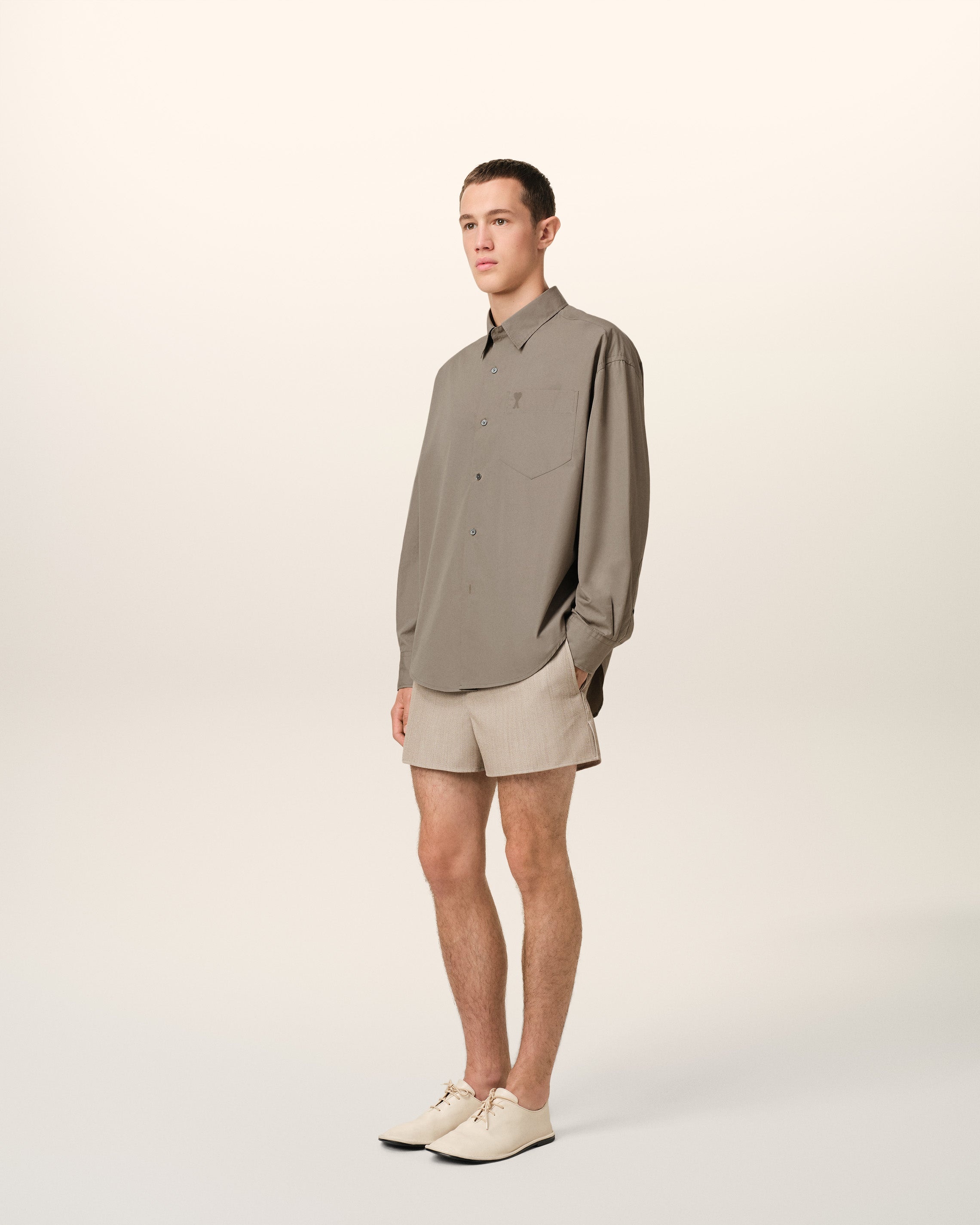 BEIGE COTTON AMI DE COEUR BOXY SHIRT - 6