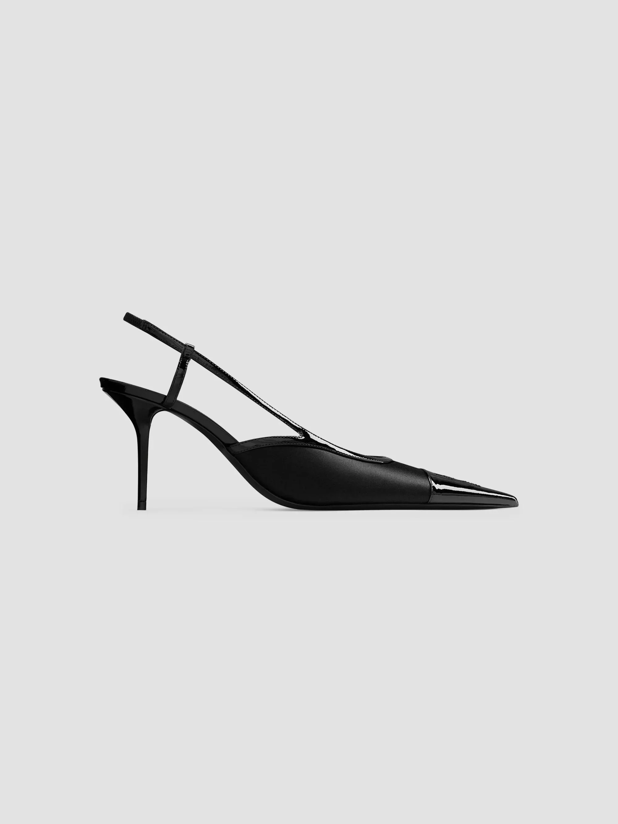 Women's Slingback Pumps in Satin Crepe and Patent Leather - Black - 1