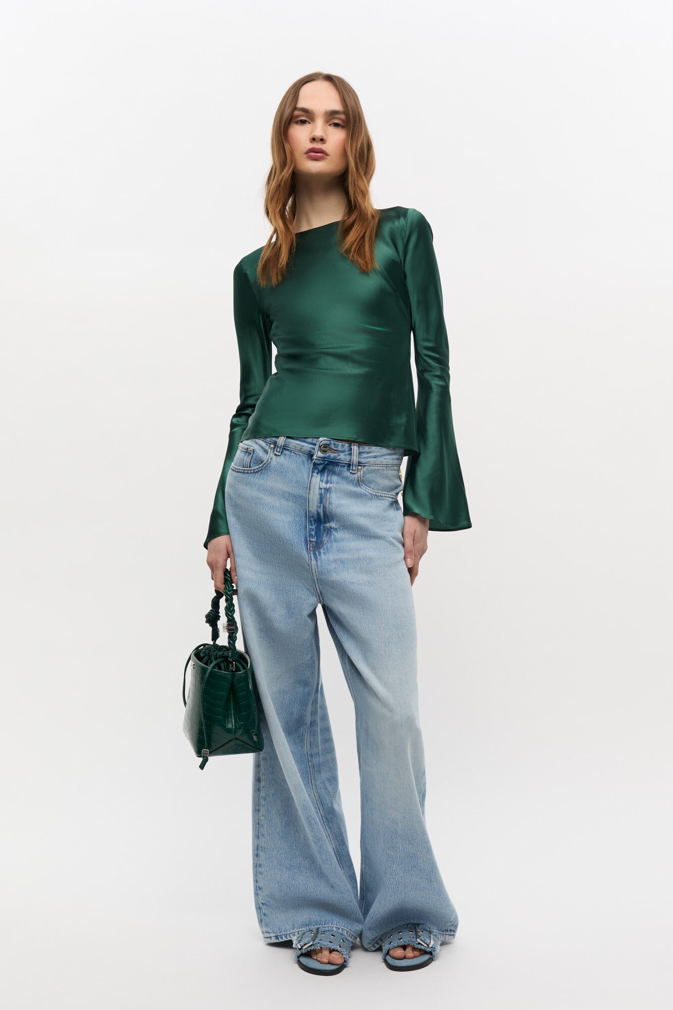 GREEN SATIN BLOUSE - 4