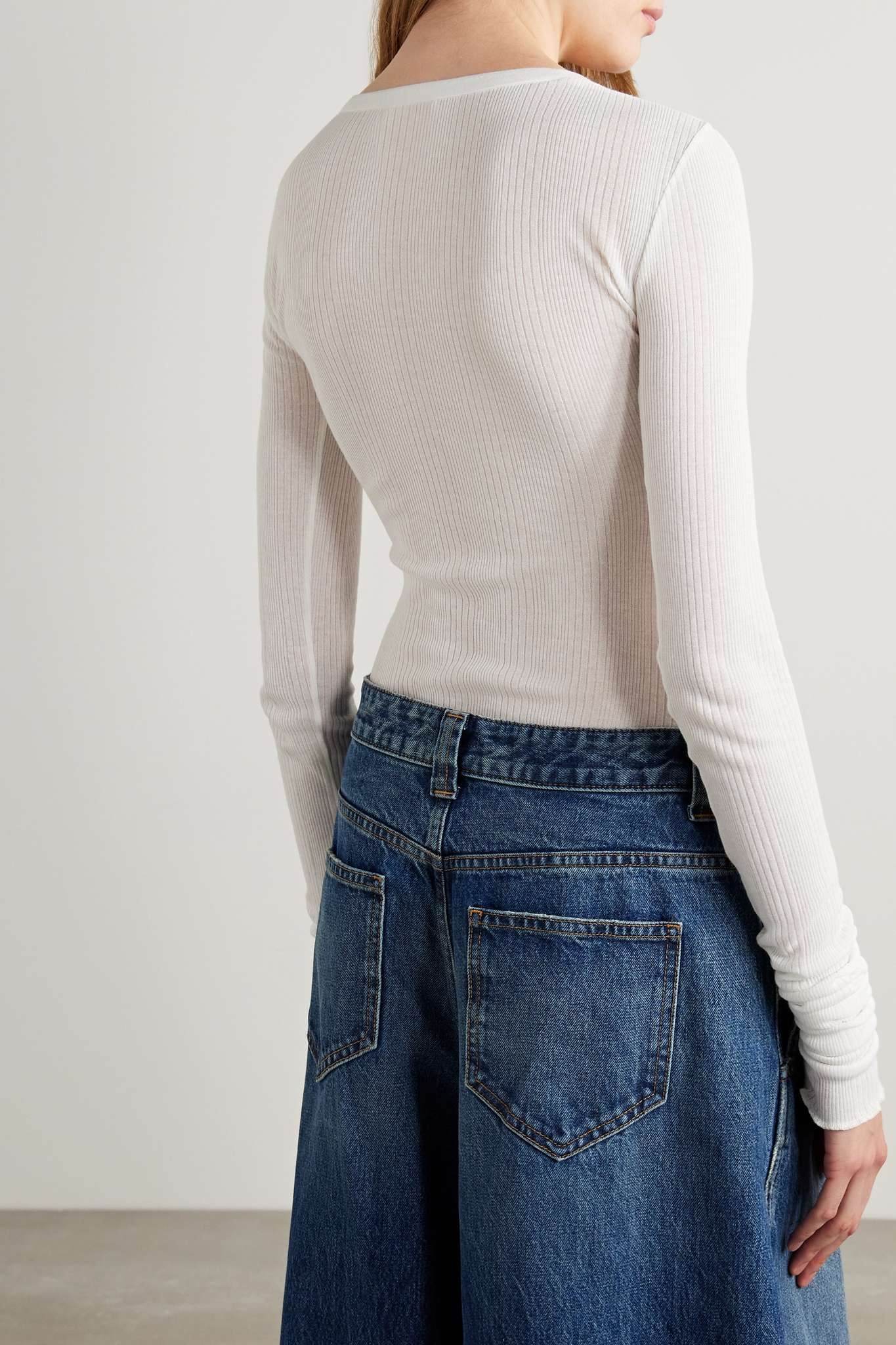 Janelle ribbed cotton-blend bodysuit - 3