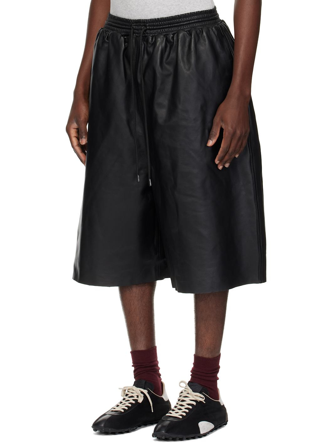 Black Leather B Ball Shorts - 4