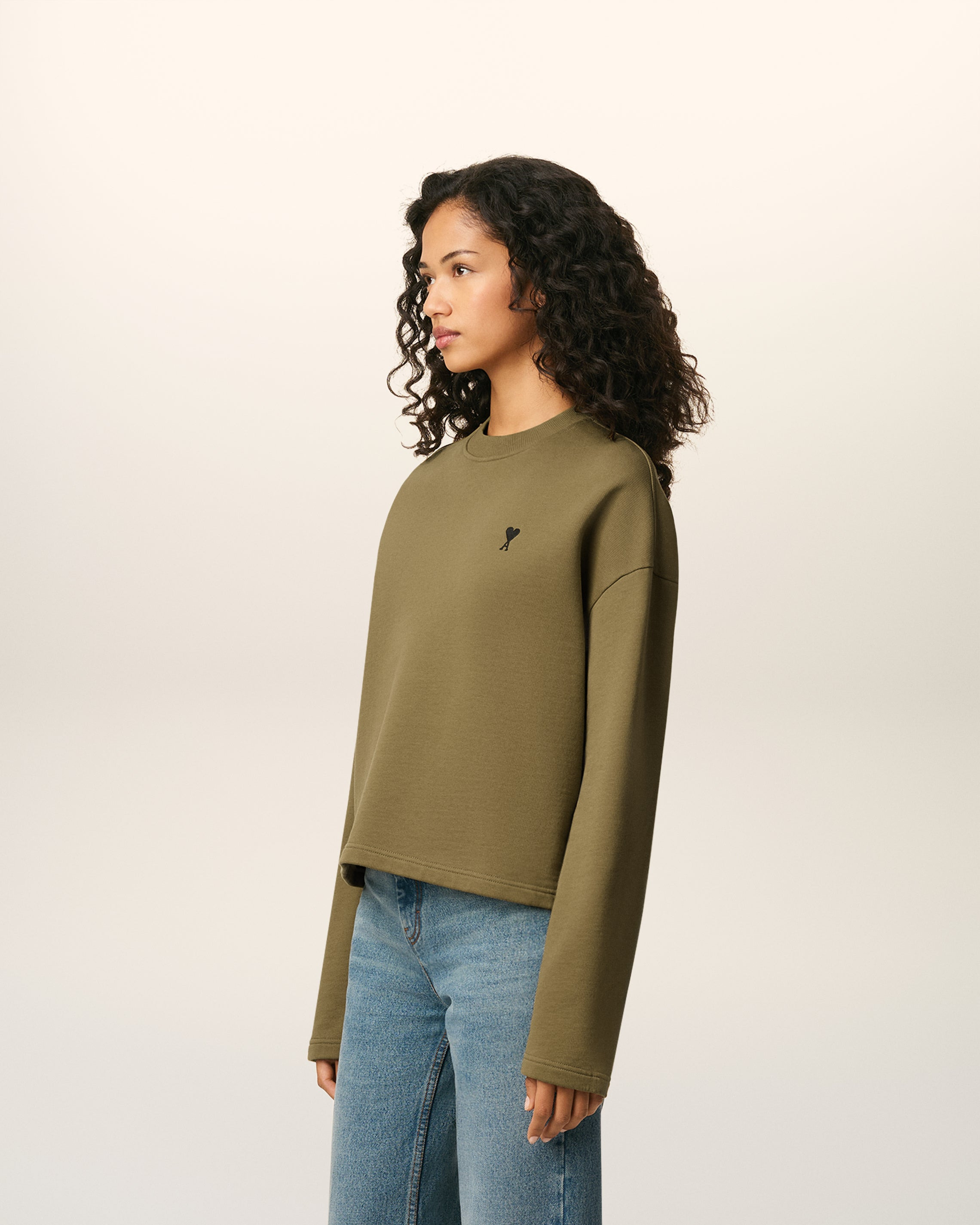 GREEN COTTON CONTRASTED AMI DE COEUR SWEATSHIRT - 6
