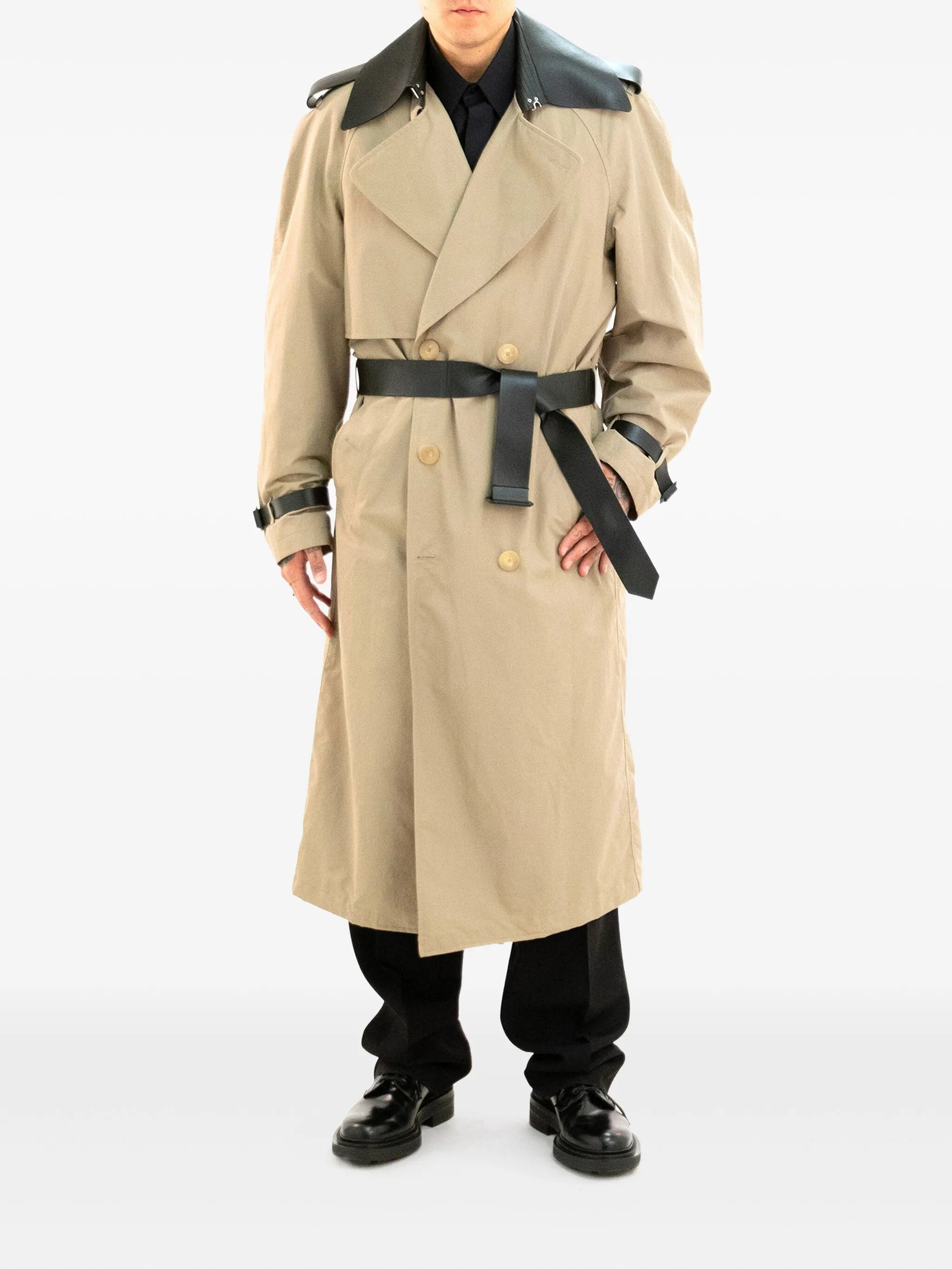 leather-detail trench coat - 2