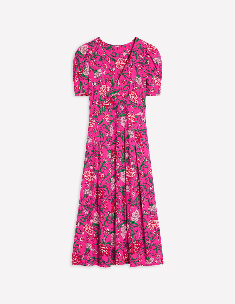 Kristen Pleated Jersey Dress-Pink Yarrow, Carnation Vine 1