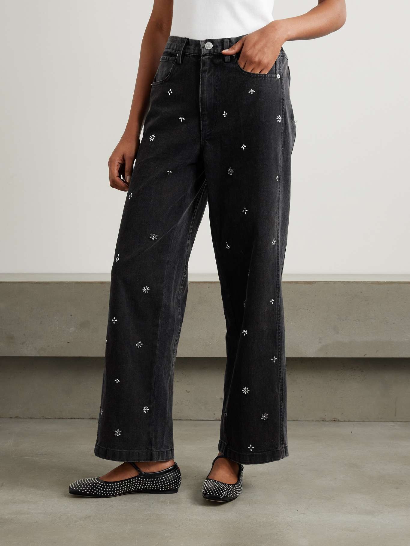 Bala crystal-embellished high-rise wide-leg jeans Black - 3