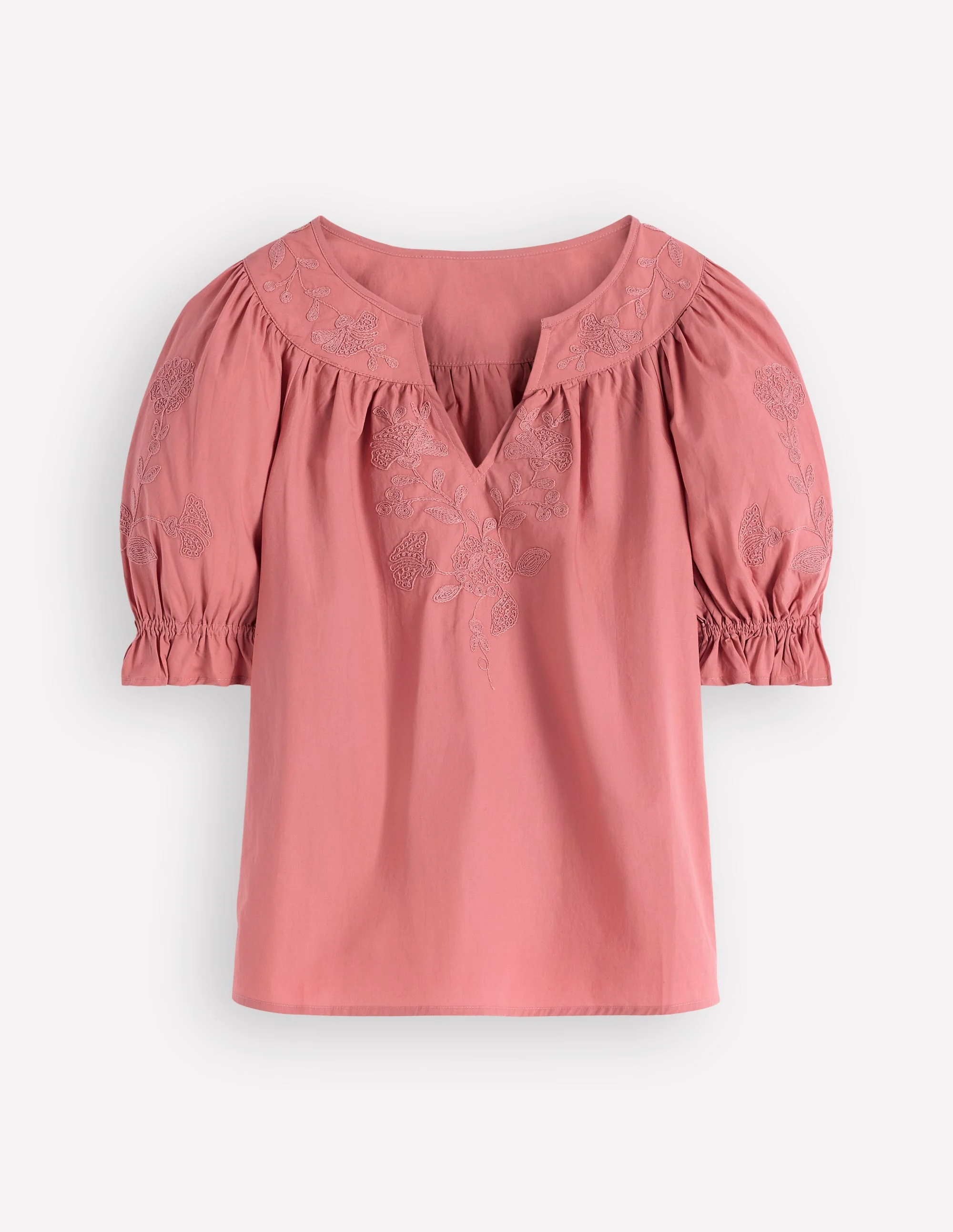 Cotton Embroidered Yoke Top-Vintage Rose Embroidered - 1