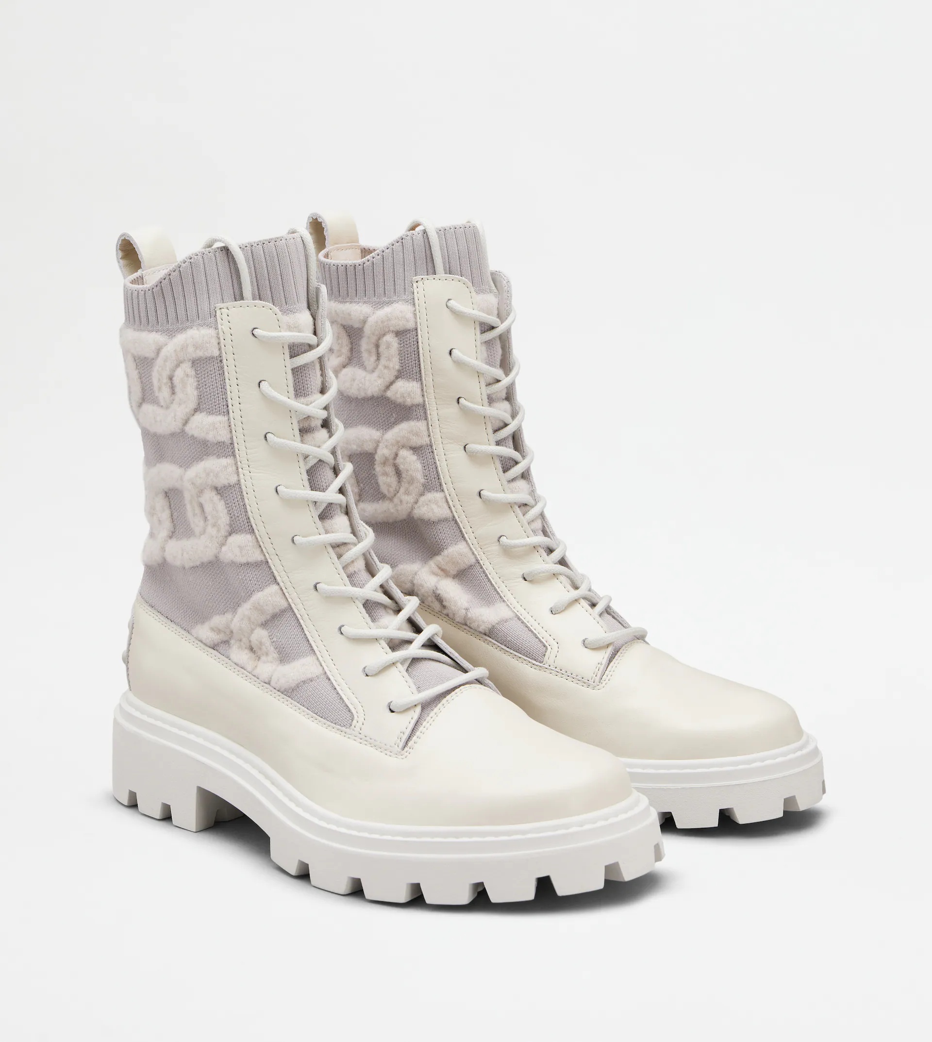 KATE COMBAT BOOTS IN FABRIC AND LEATHER - WHITE - 3
