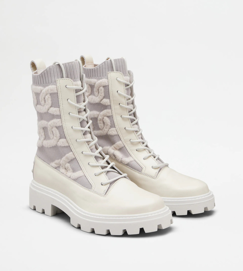 KATE COMBAT BOOTS IN FABRIC AND LEATHER - WHITE 3