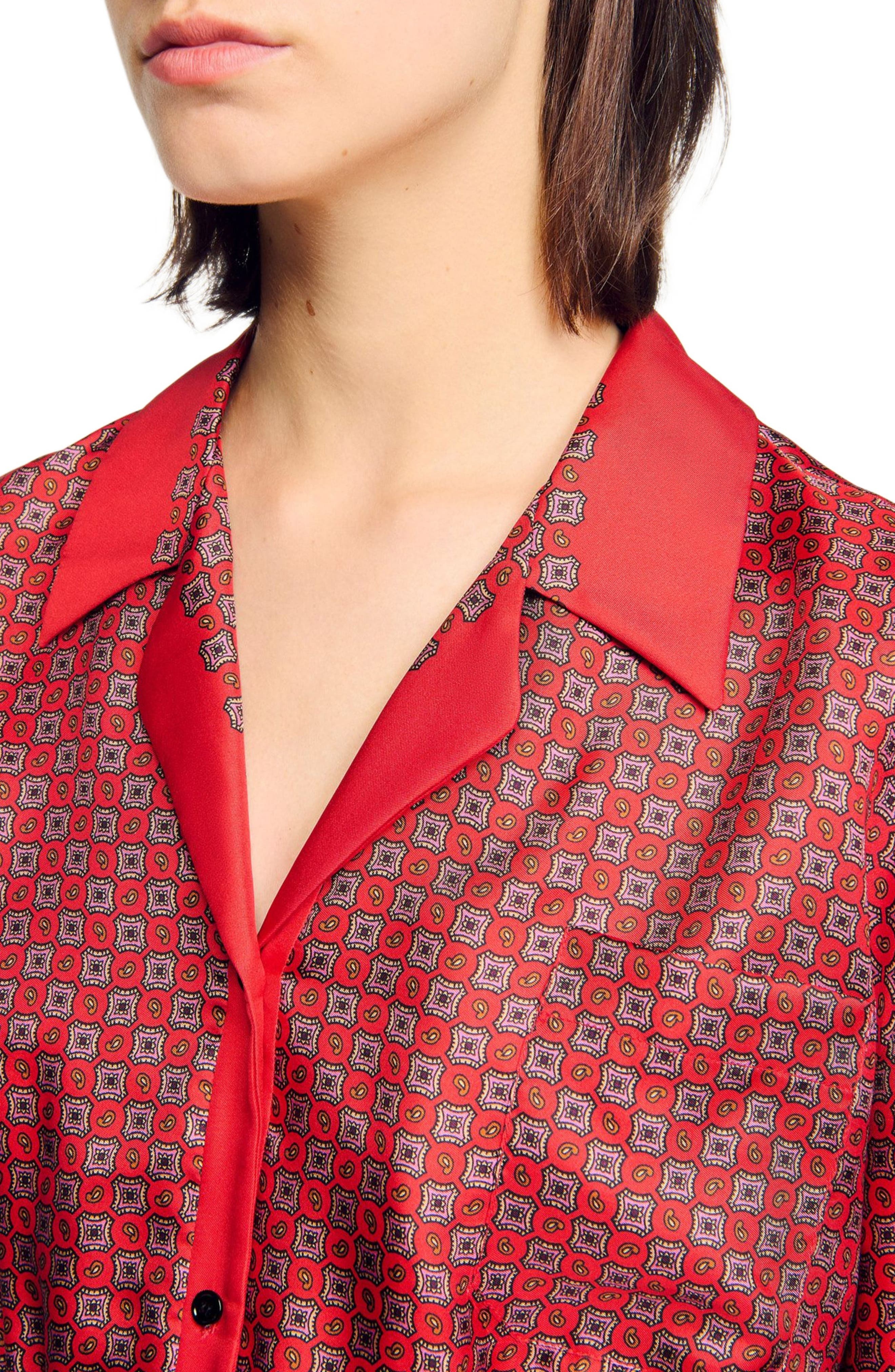 SANDRO Scarf print shirt in Red /Pink at Nordstrom - 4