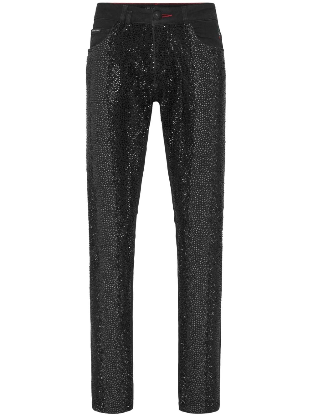 slim-legged crystal-embellished jeans - 1