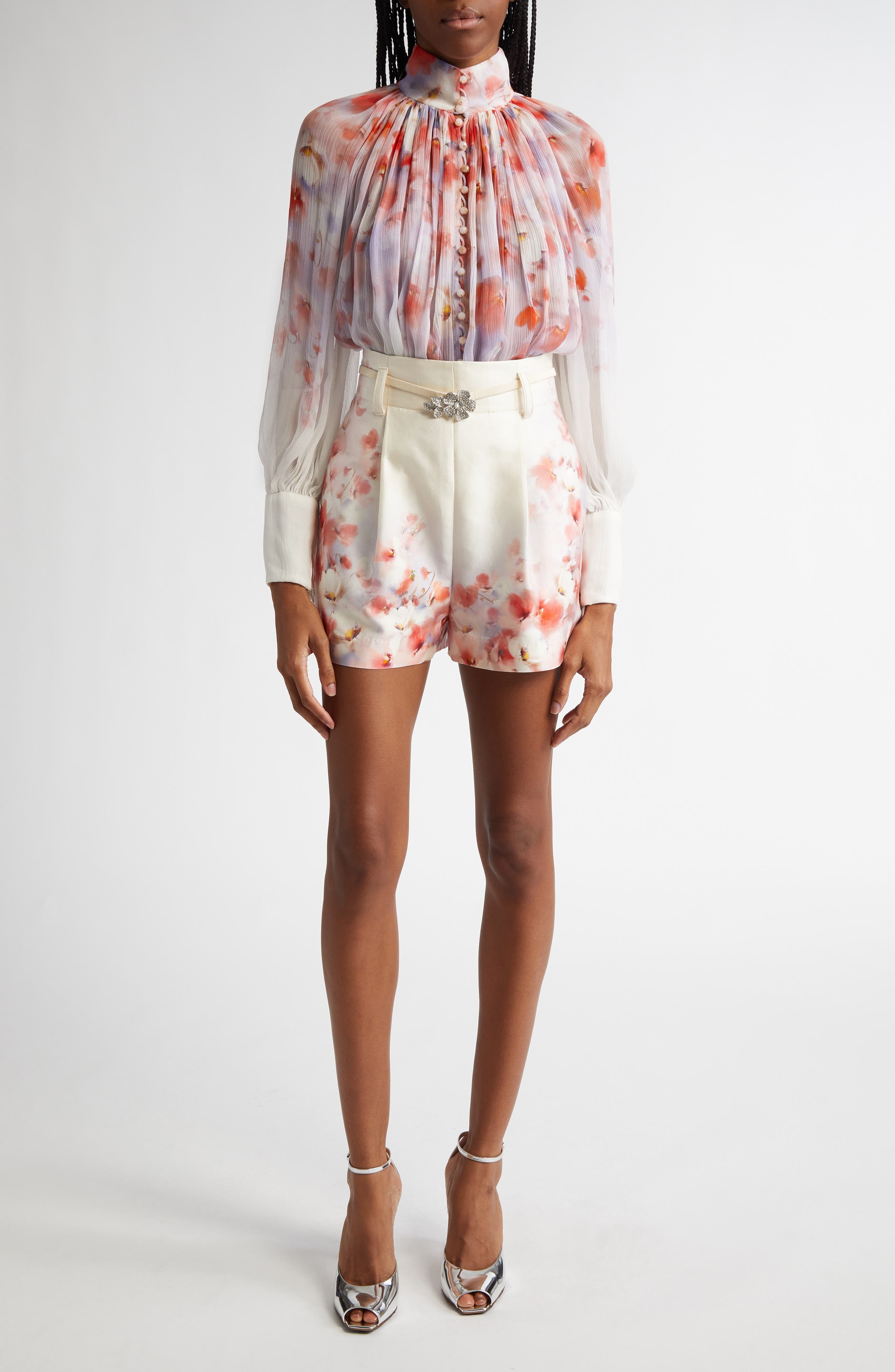 Zimmermann Floral Print Belted Twill Shorts in Scarlet Floral at Nordstrom - 2