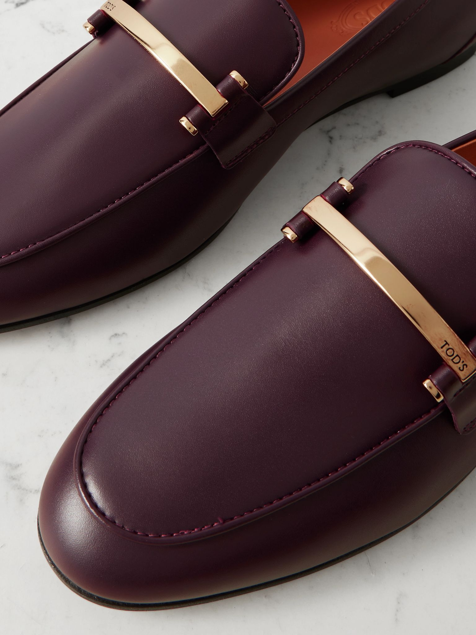 Embellished leather loafers Burgundy - 4
