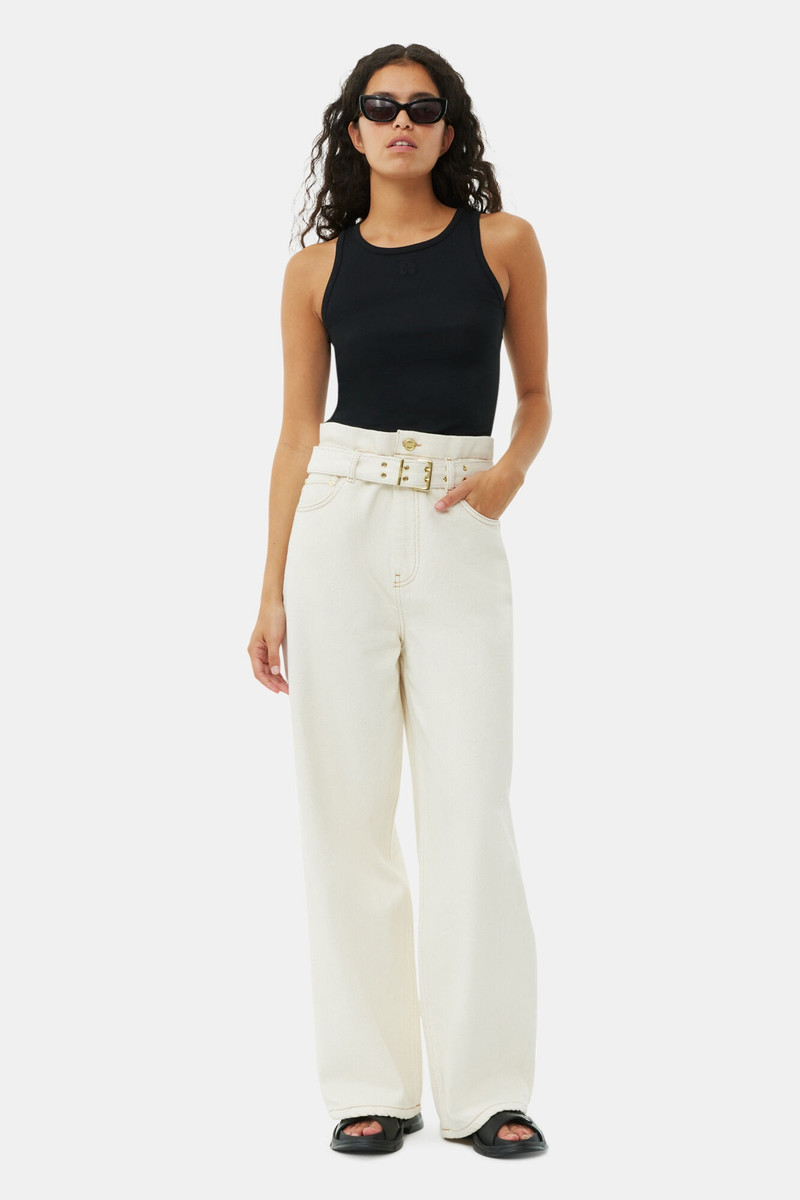 GANNI WHITE HEAVY DENIM PAPERBAG JEANS outlook