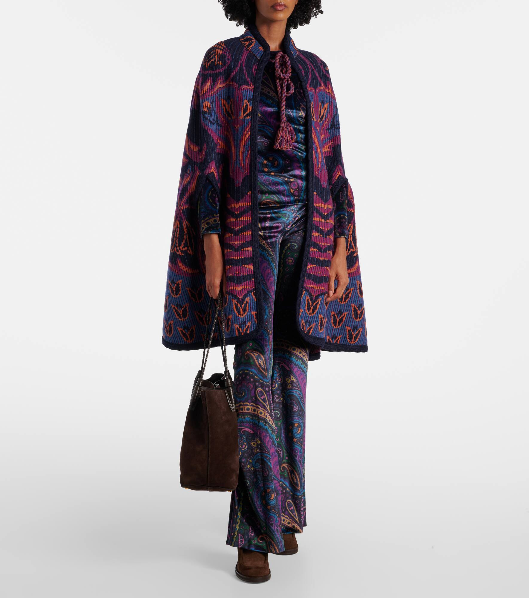 Jacquard wool and cotton-blend cape - 2