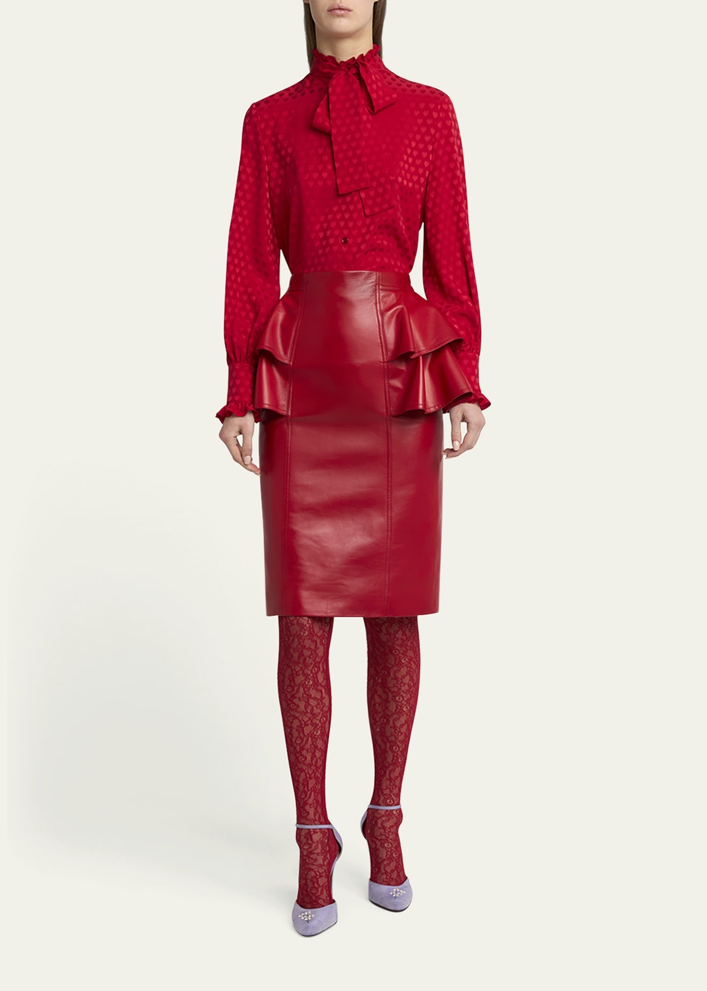 Ruffle Nappa Leather Pencil Skirt - 2