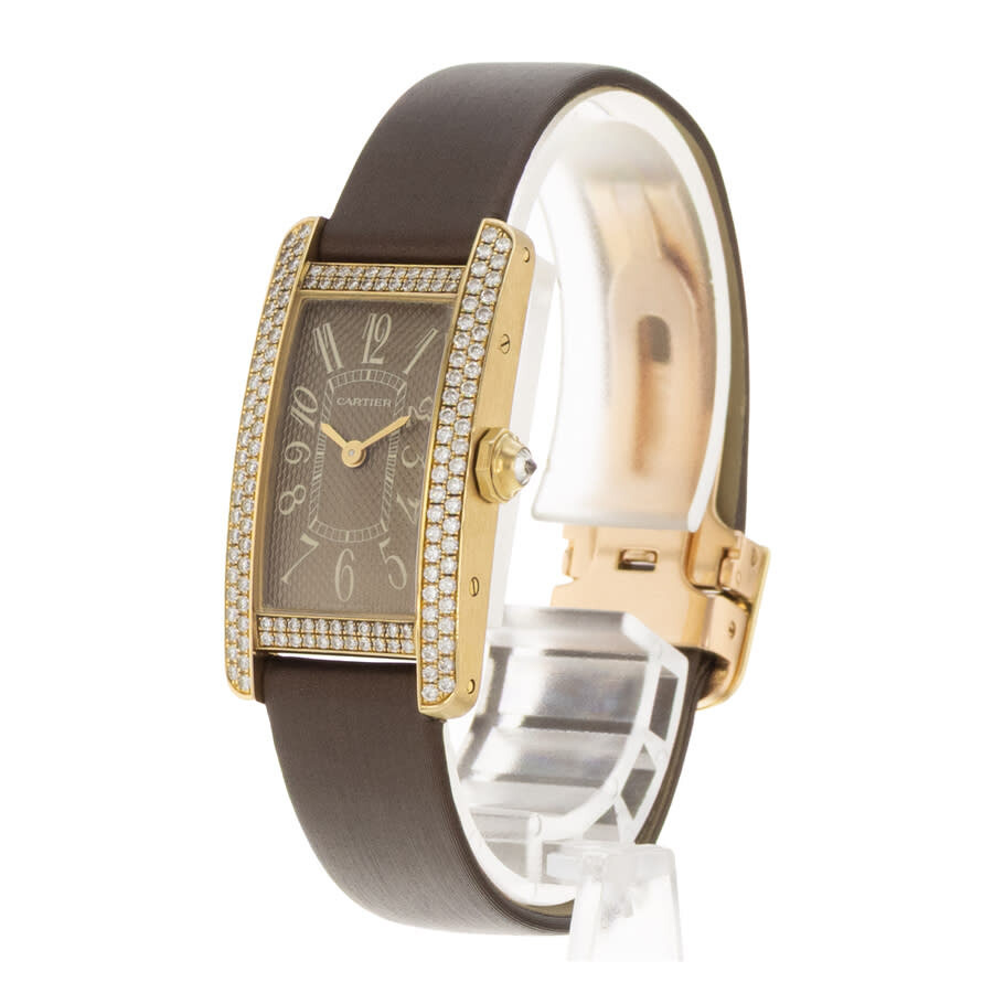 Pre-owned Cartier Tank Americaine Quartz Diamond Brown Dial Ladies Watch WB705631 - 5