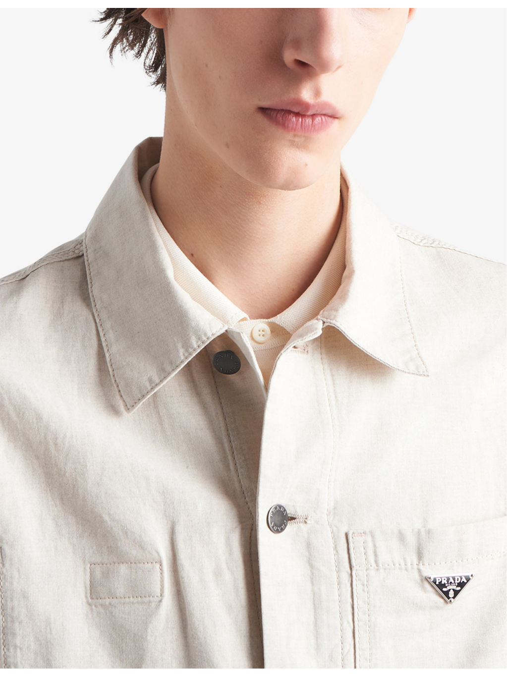 Branded-plaque chest-pocket cotton-blend jacket - 3