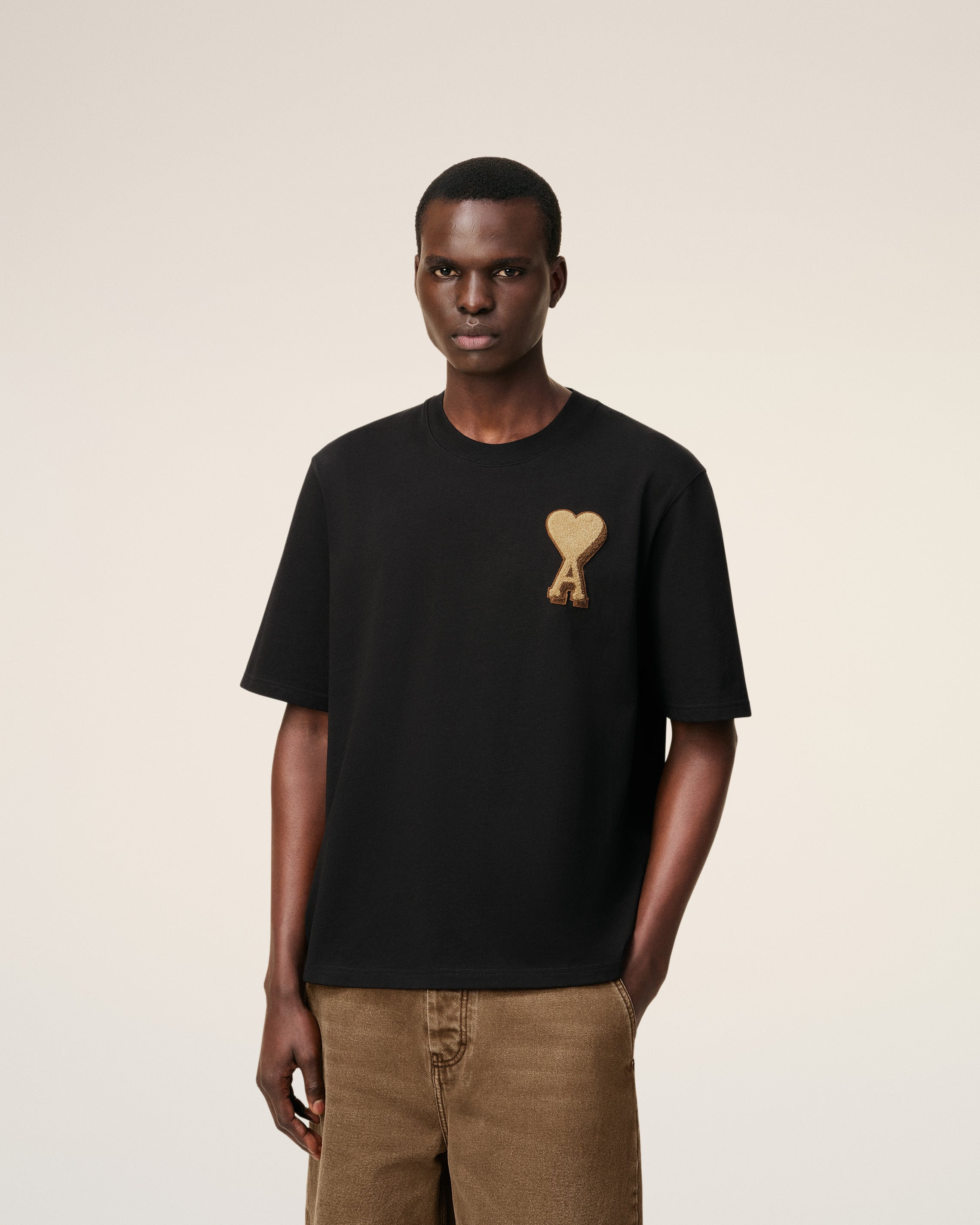 BLACK COTTON AMI DE COEUR T-SHIRT - 3