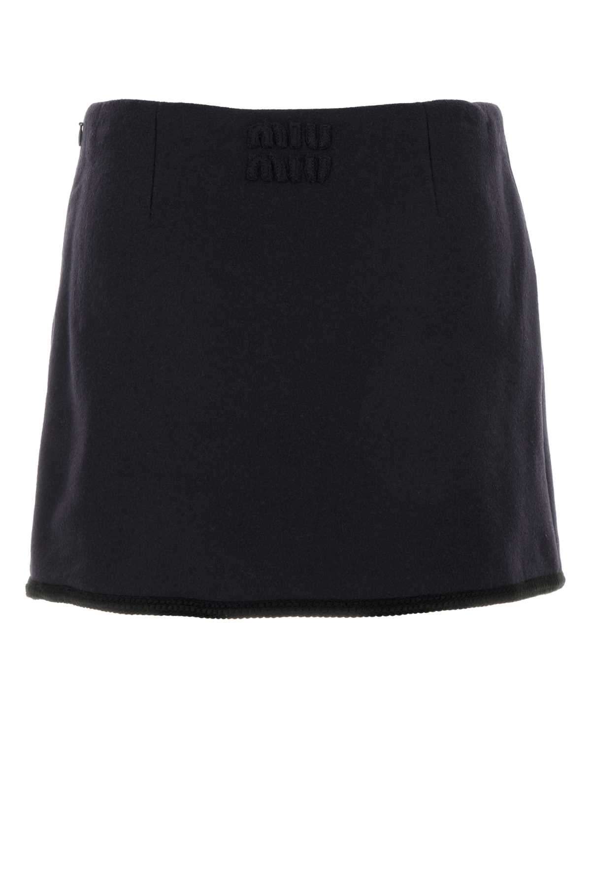 Miu Miu Women Midnight Blue Wool Mini Skirt - 2