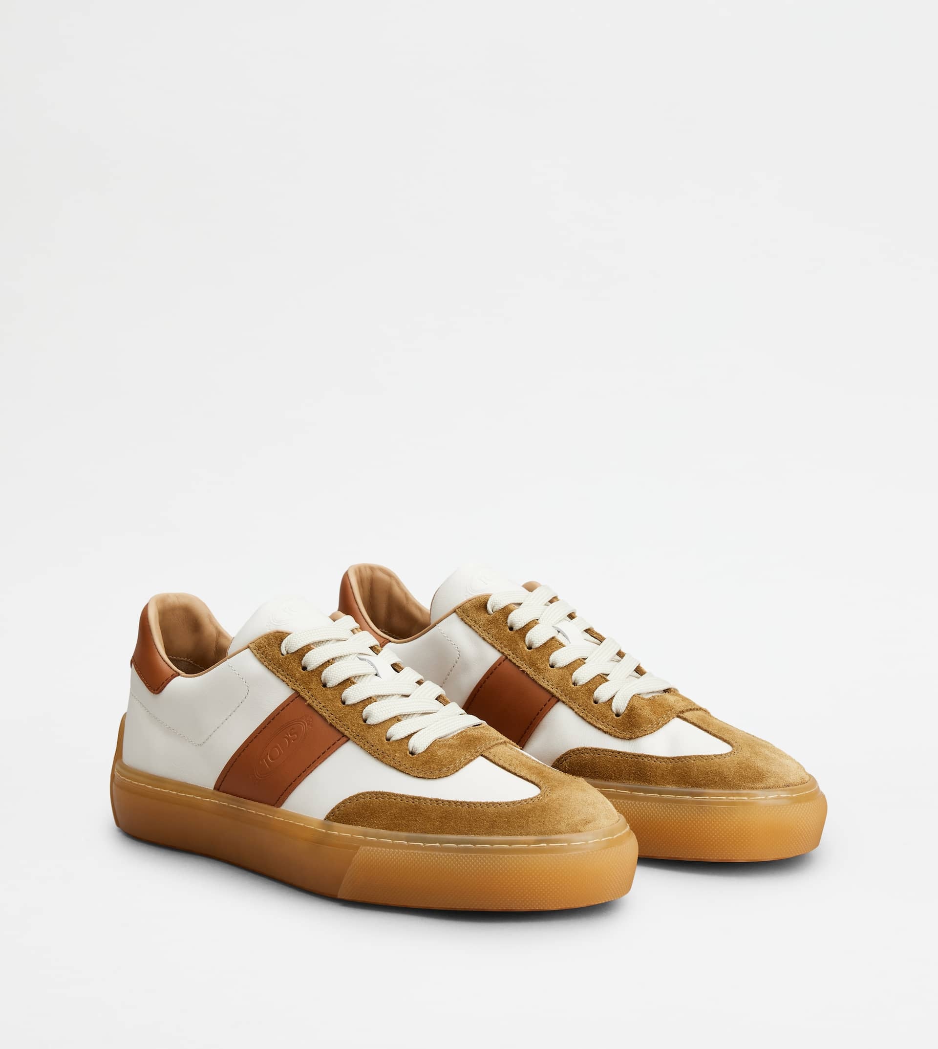 SNEAKERS IN LEATHER - WHITE, BROWN, PINK - 3