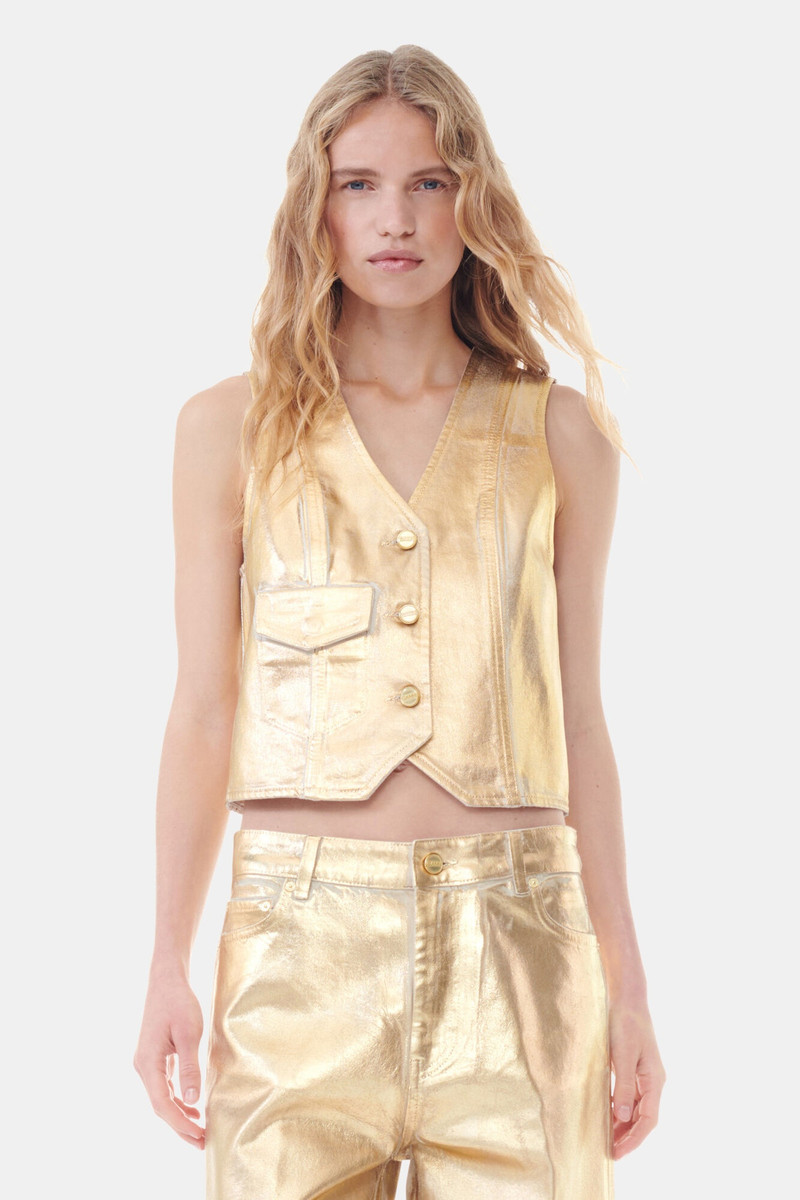 GANNI GOLD FOIL DENIM VEST outlook