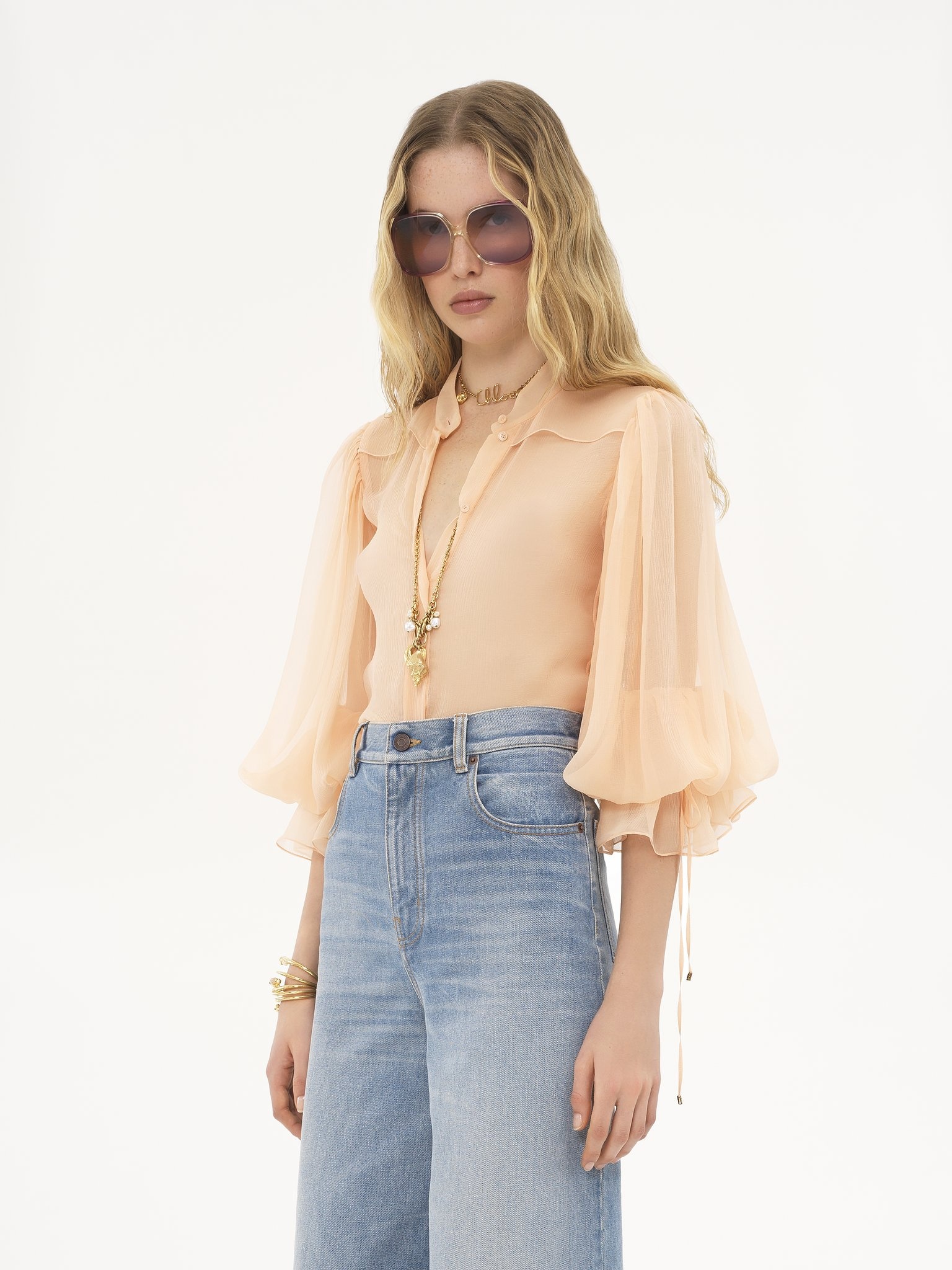 PUFF-SLEEVE BLOUSE IN SILK MOUSSELINE - 4