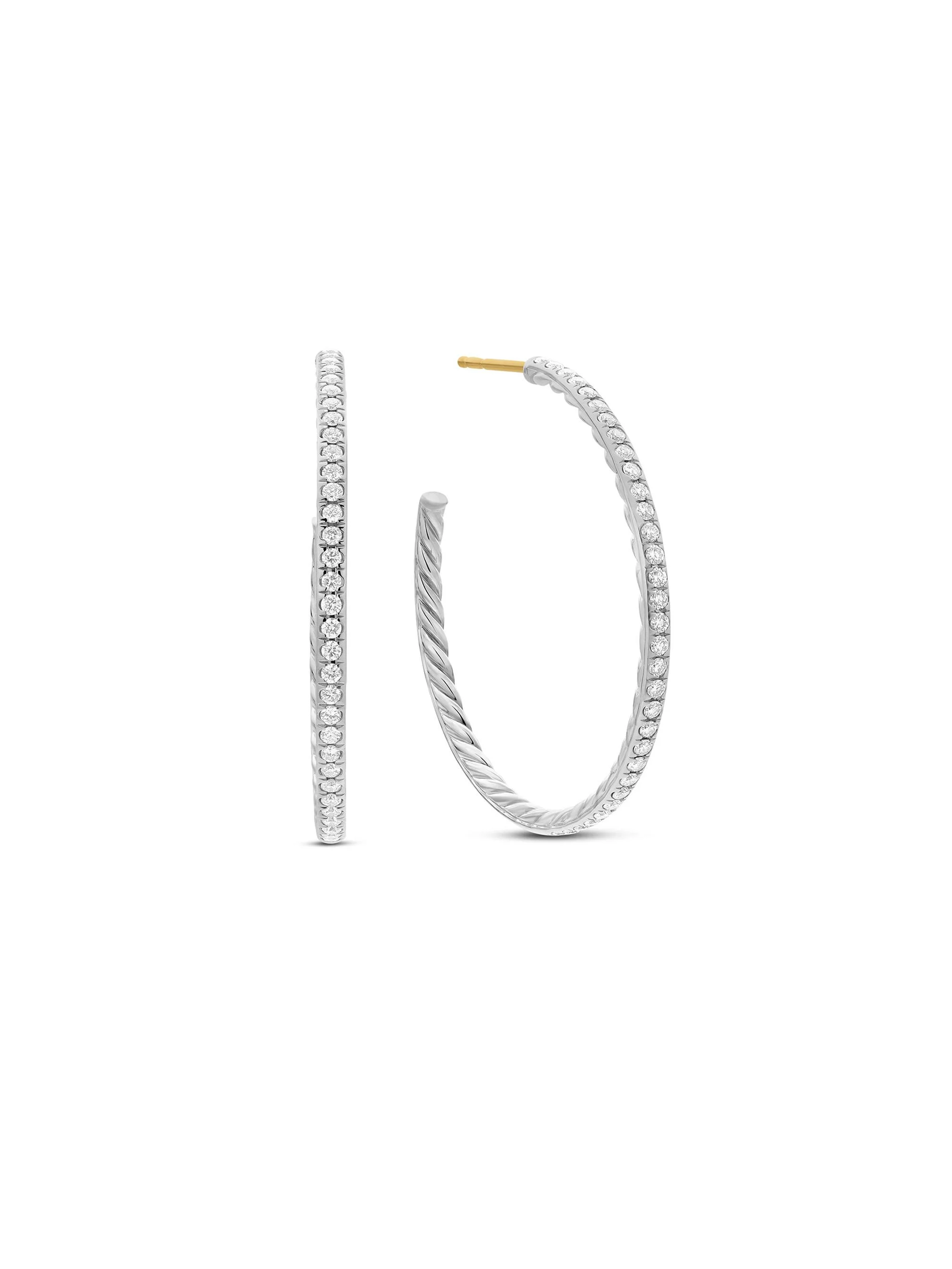 Women's Pavé Hoop Earrings in Sterling Silver with Diamonds, 38mm - Diamond - 1