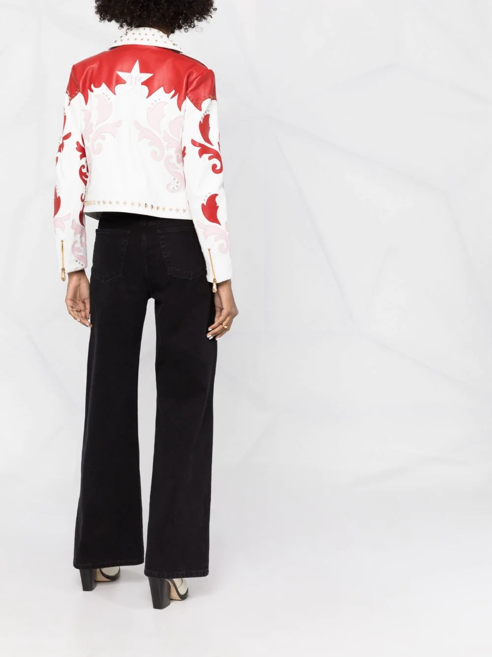 cowboy intarsia leather jacket - 4