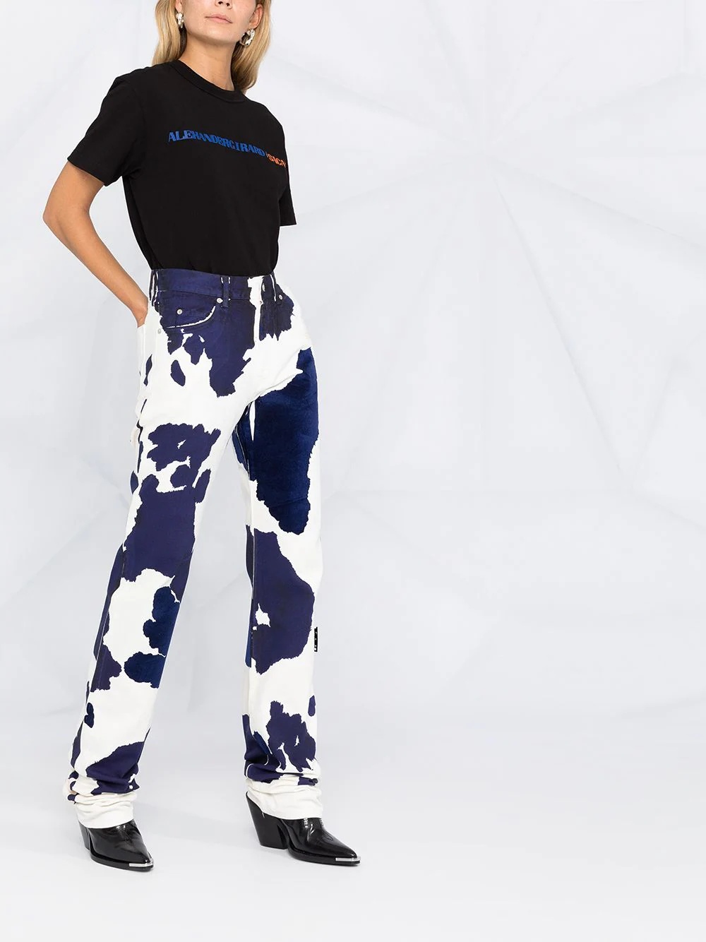 cow-print straight-leg jeans - 6