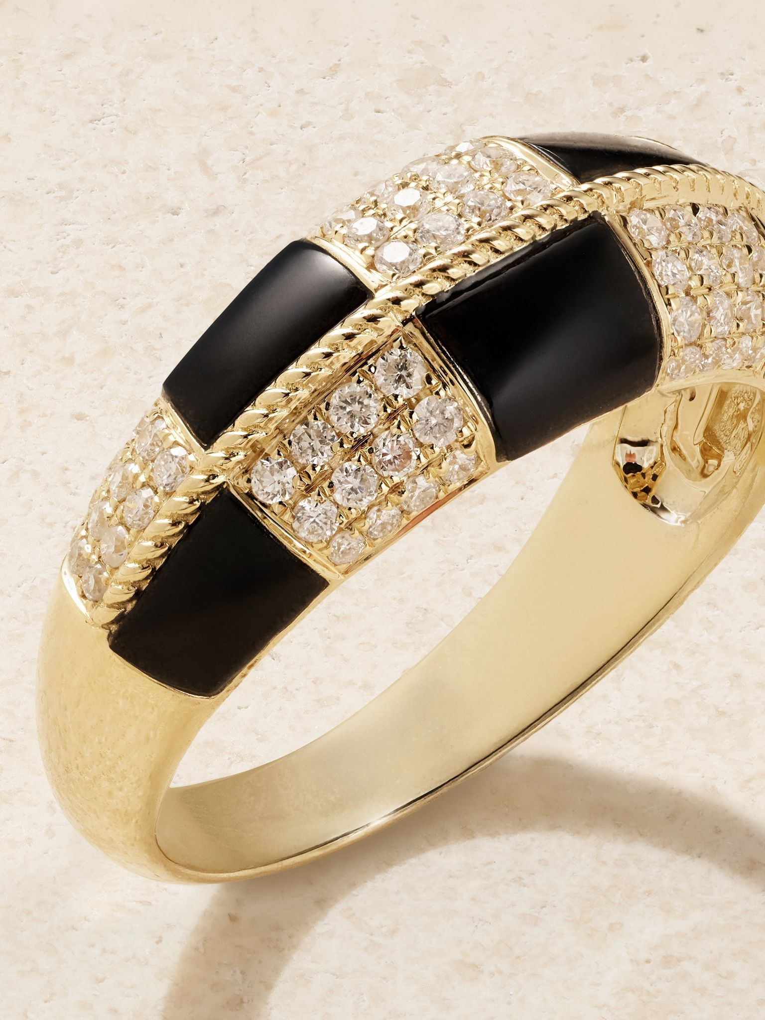 Alliance 9-karat gold, onyx and diamond ring Black - 4