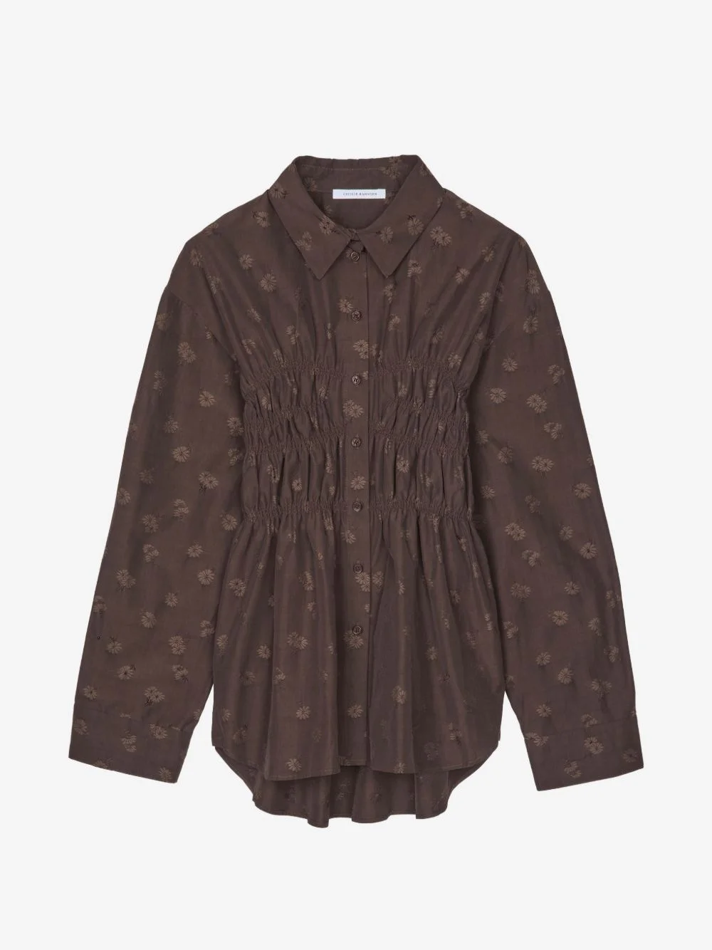 CBBraxton floral-jacquard smocked shirt - 1