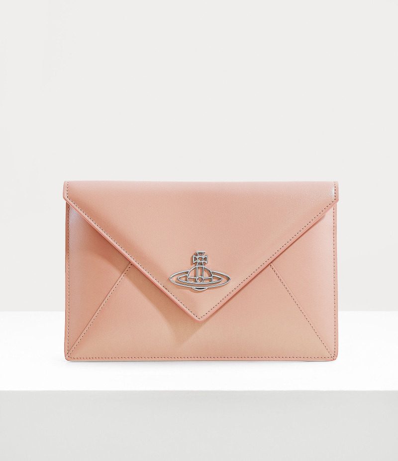 PEARLISED LEATHER THIN LINE ORB ENVELOPE CLUTCH 1