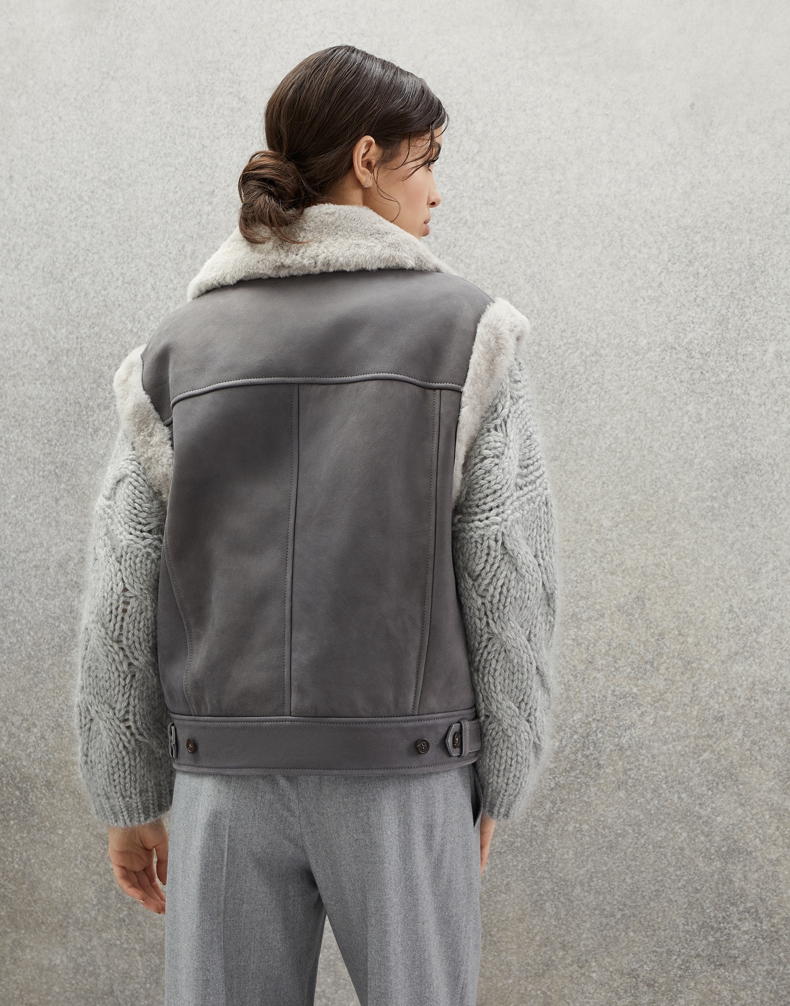 Fuzzy shearling biker vest with monili - 2