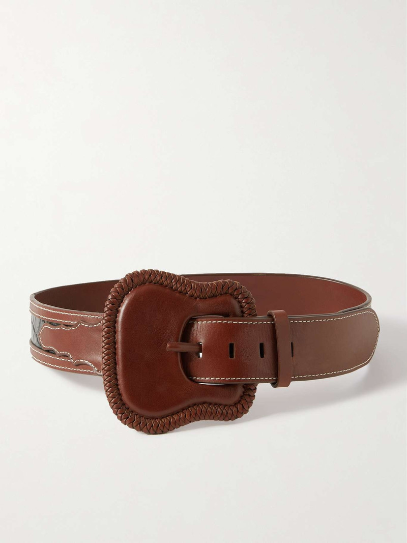 Leeward smooth and croc-effect leather belt Brown 1