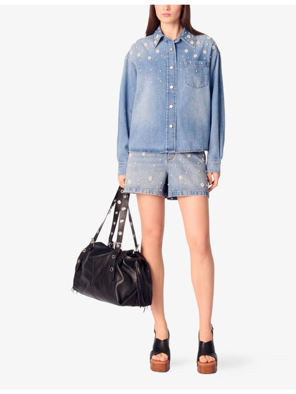 Flower-Embellished Denim Shirt - 2
