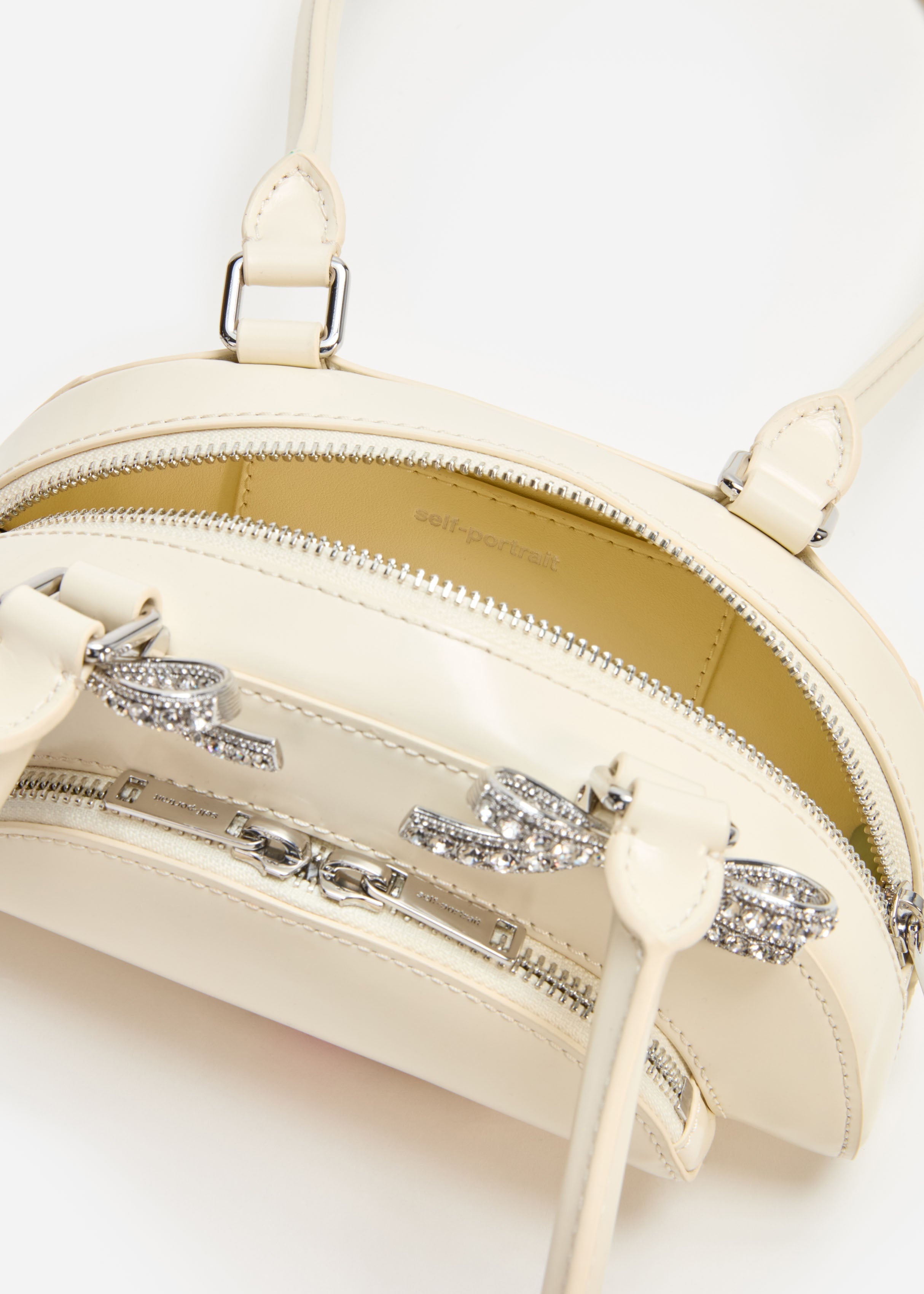 Cream Leather Curved Mini Shoulder Bag - 4