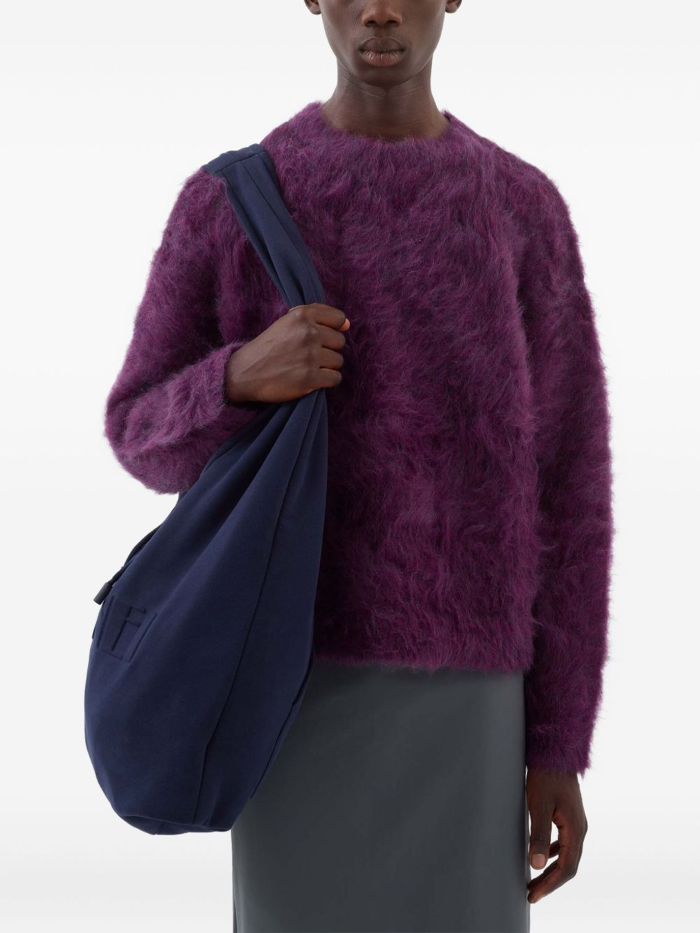 hairy-knit crew-neck sweater - 3