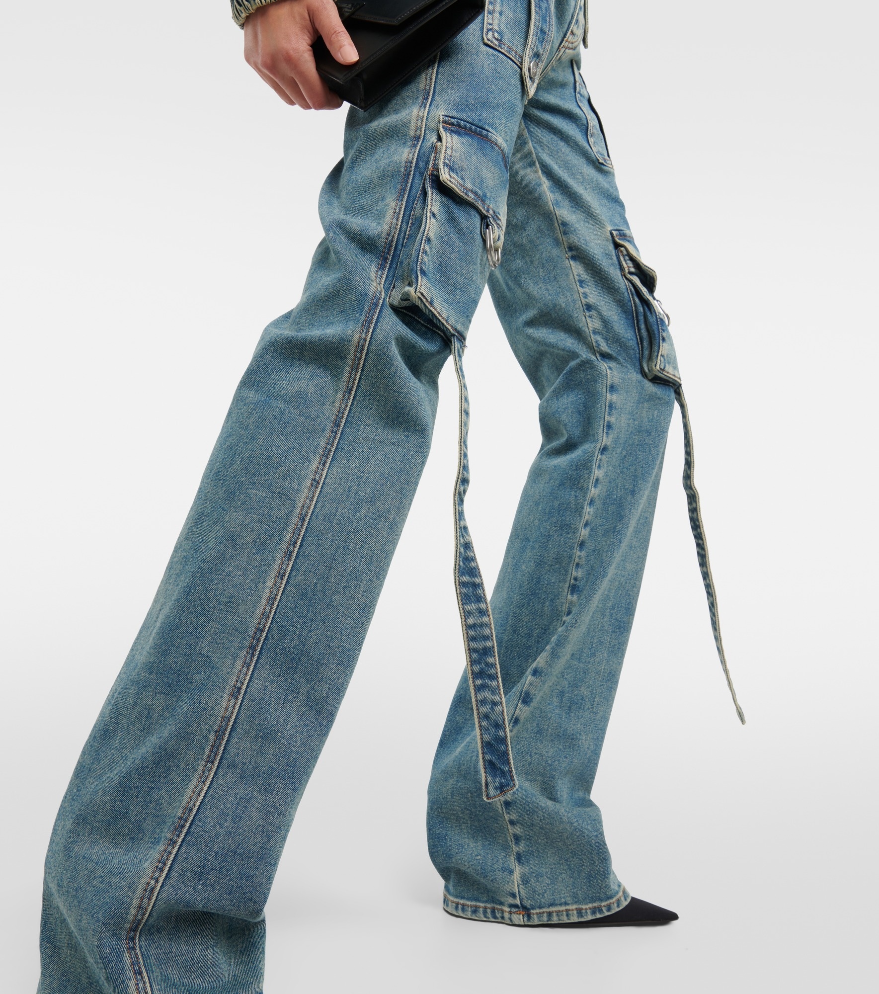Low-rise denim cargo pants - 5
