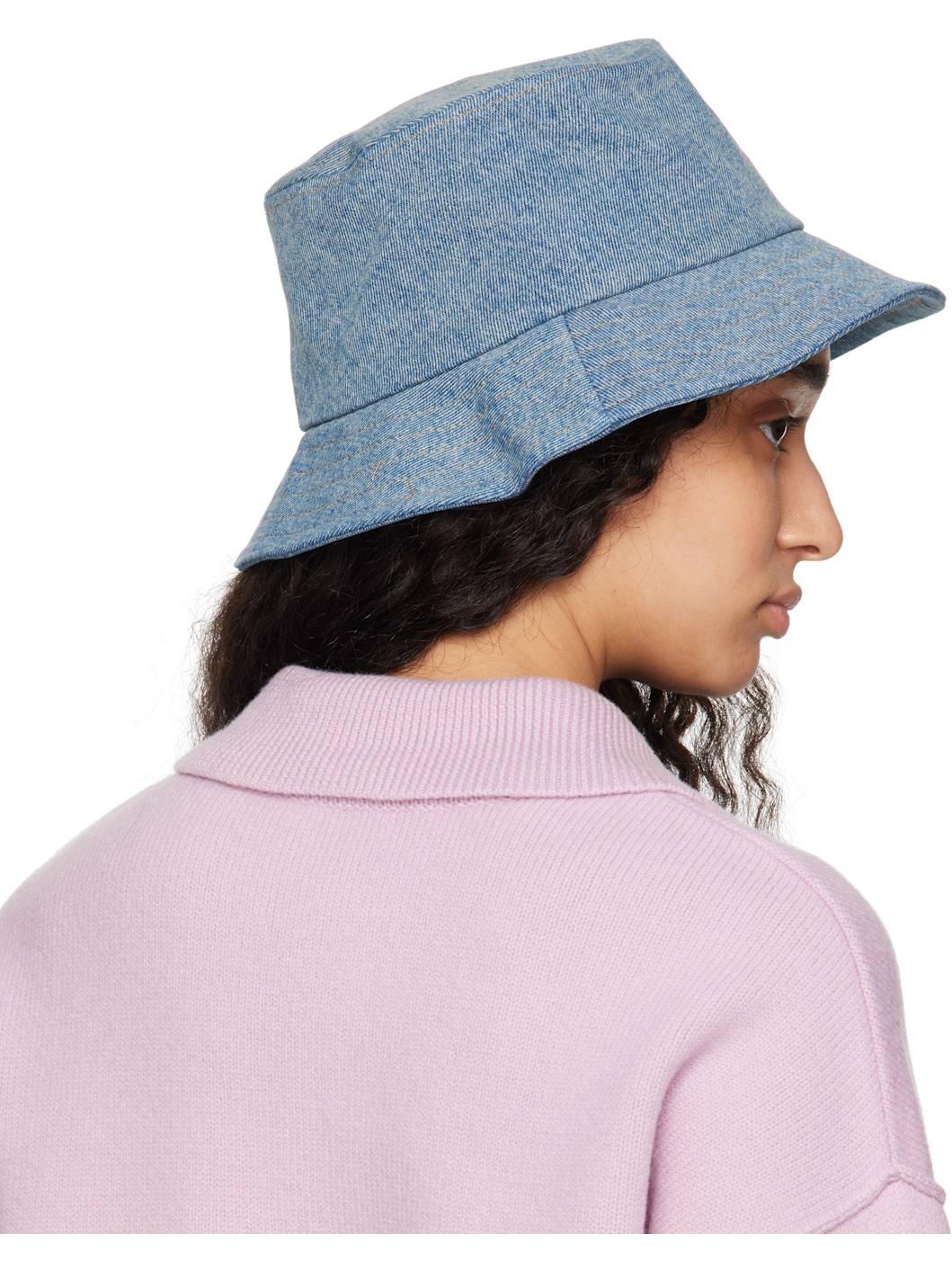 Blue Cotton Ami de Coeur Embroidery Bucket Hat - 3
