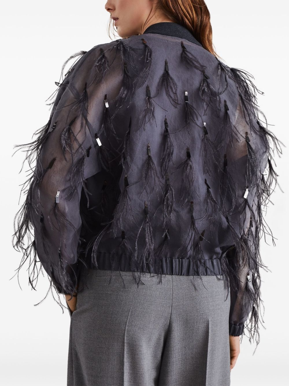 feather-embellished satin jacket - 4