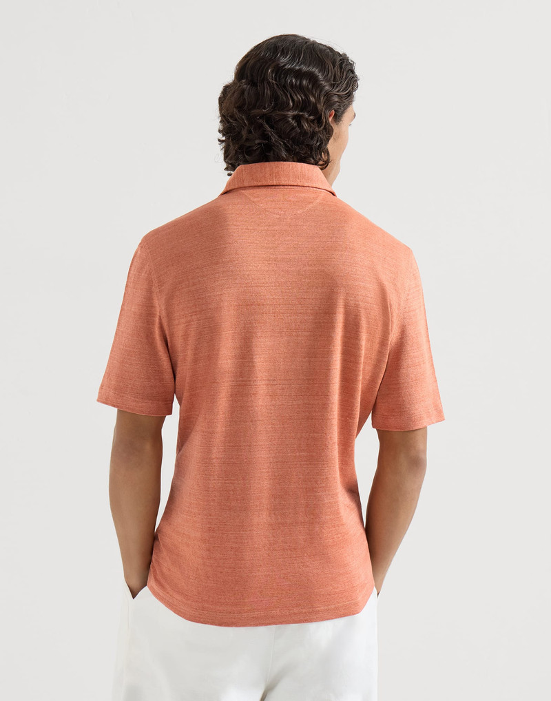Linen and cotton mélange jersey polo with shirt-style collar 3