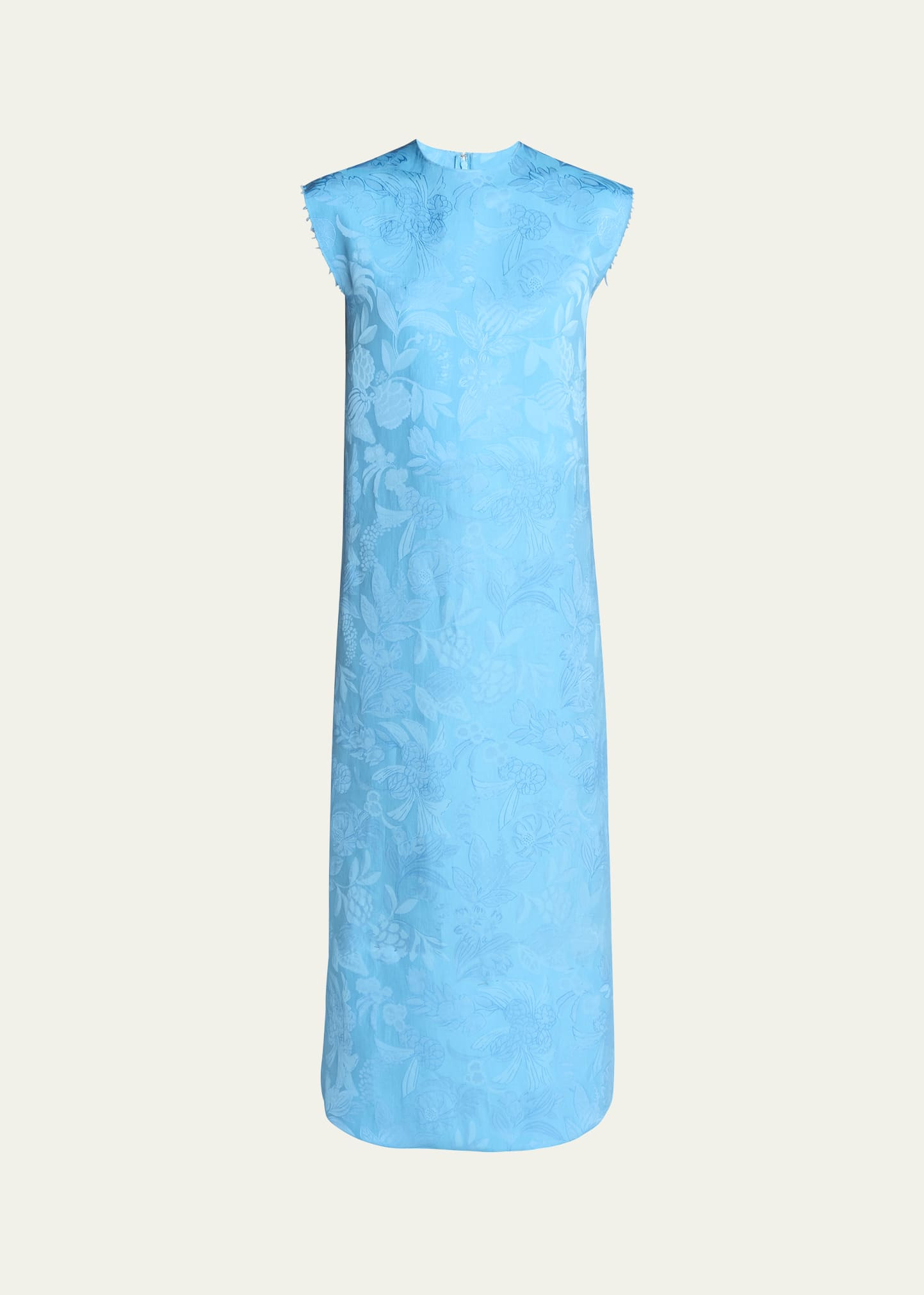 Floral Satin Jacquard Sleeveless Ankle Dress - 1