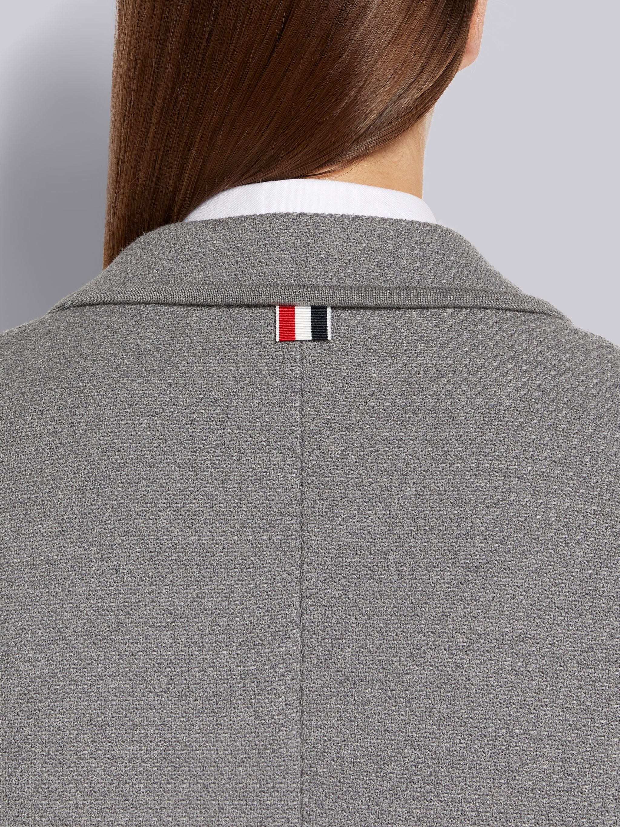 Light Grey Textured Jacquard 4-Bar Narrow Shoulder Sack Jacket - 6